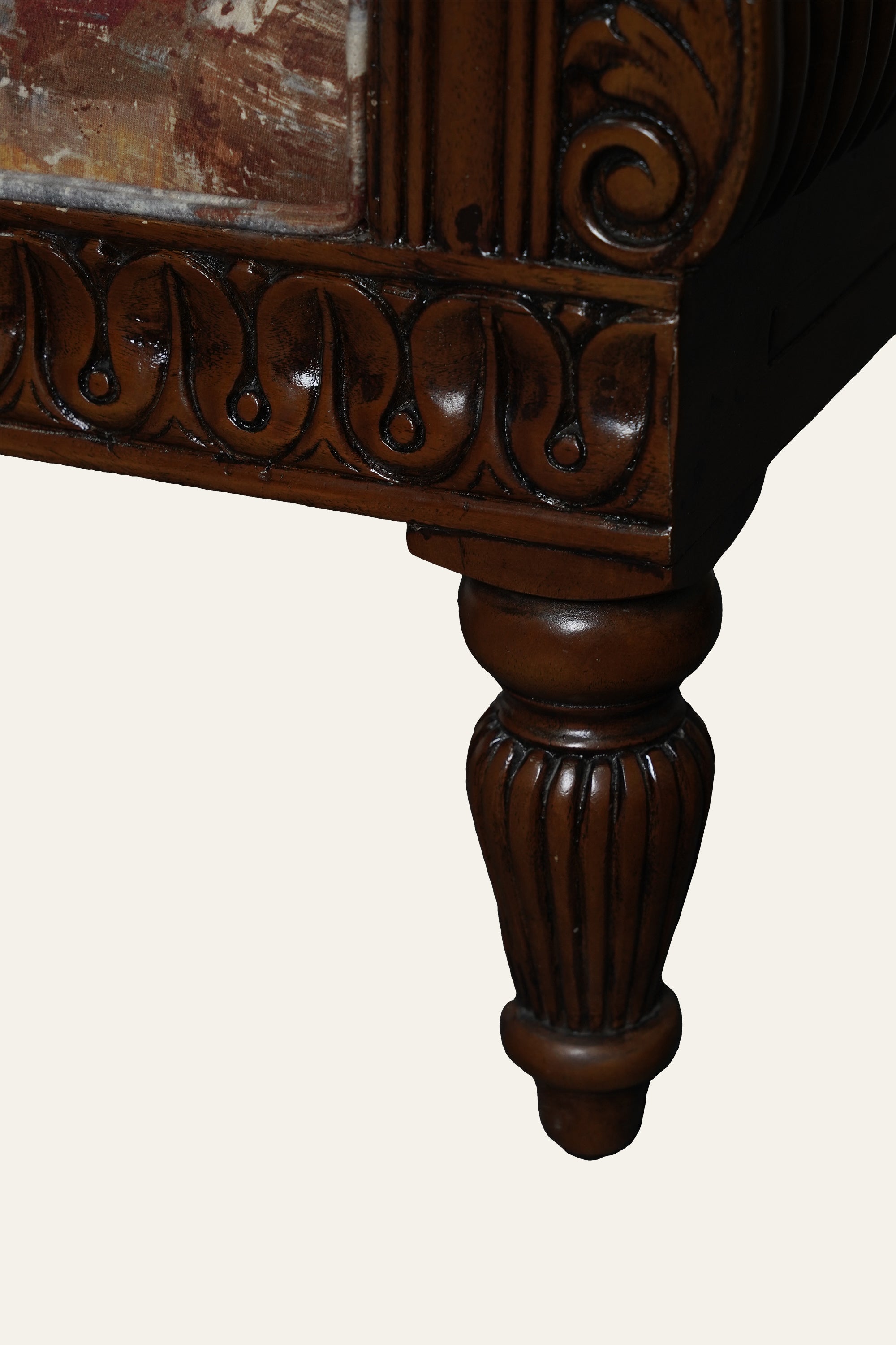 Carved Barrel Armchair with Upholstery