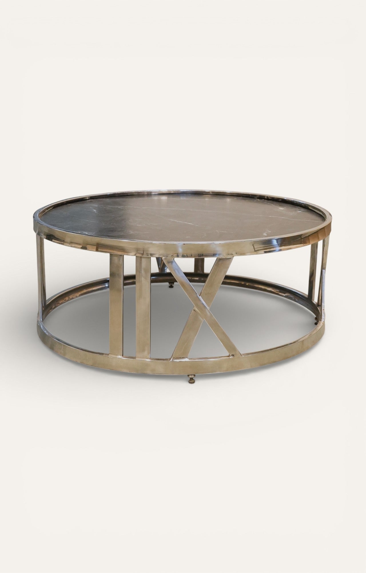 Round Black Marble Coffee Table with Metal Base