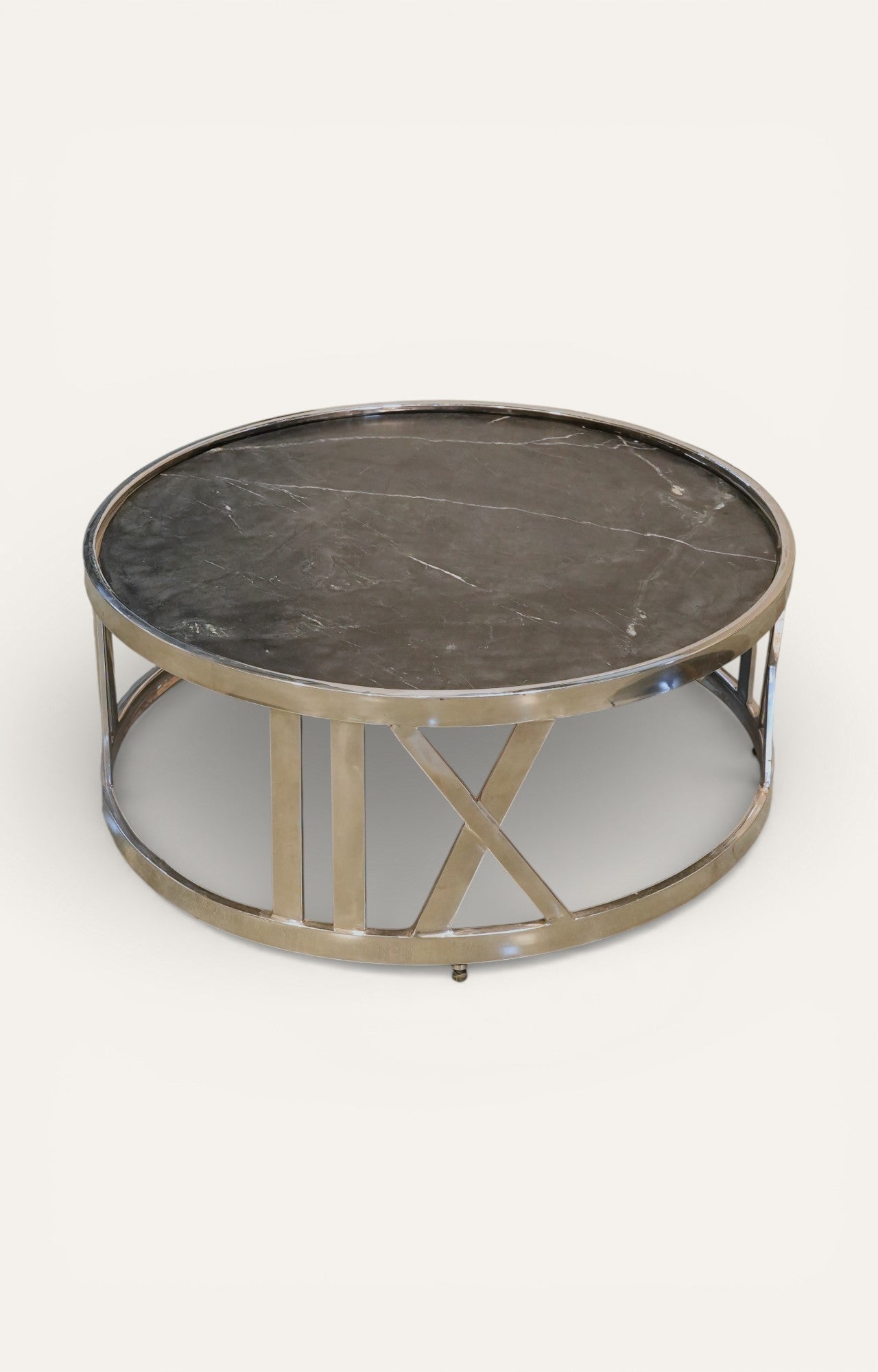 Round Black Marble Coffee Table with Metal Base