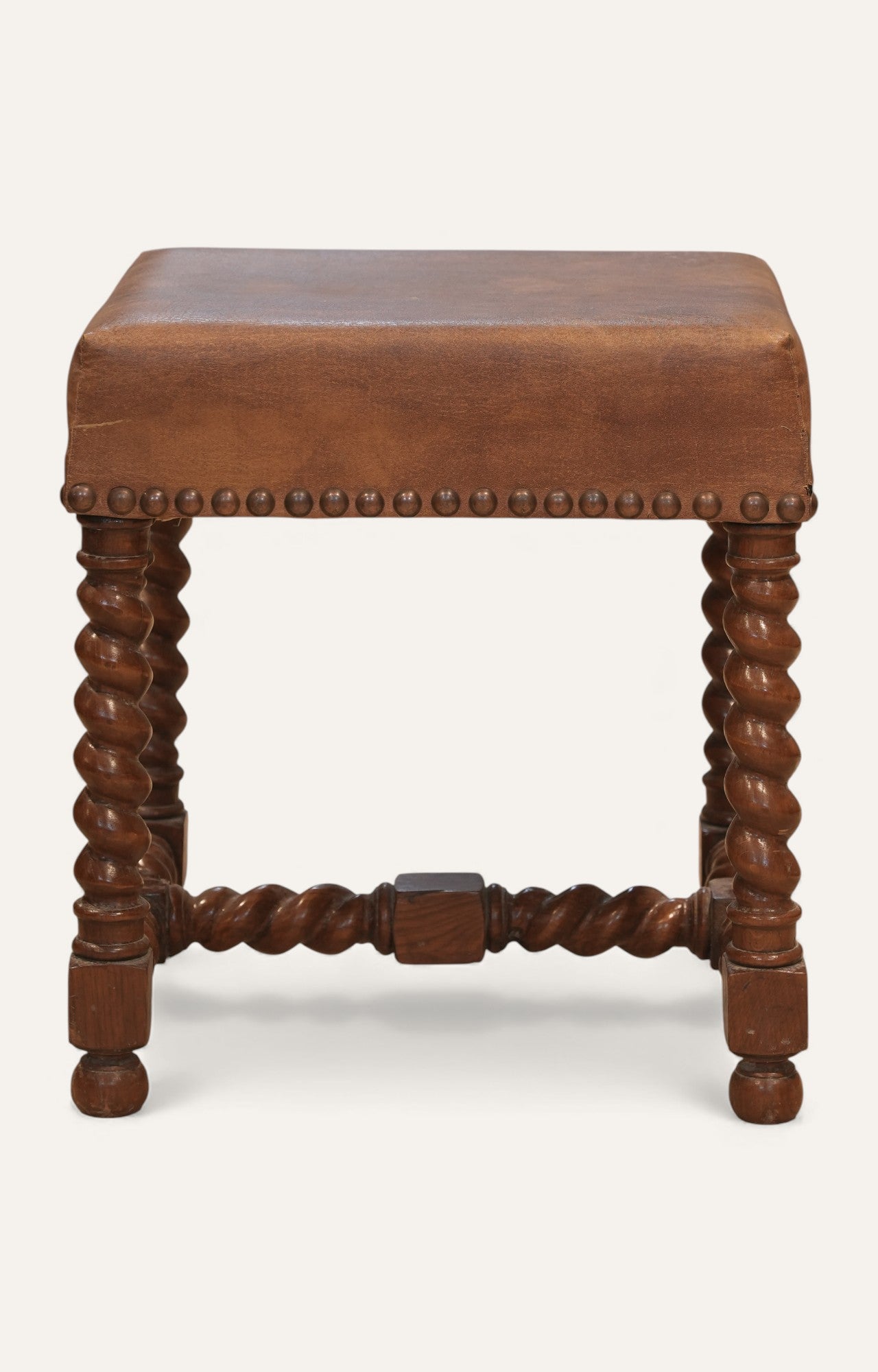 Vintage Leather-Topped Bobbin Stool