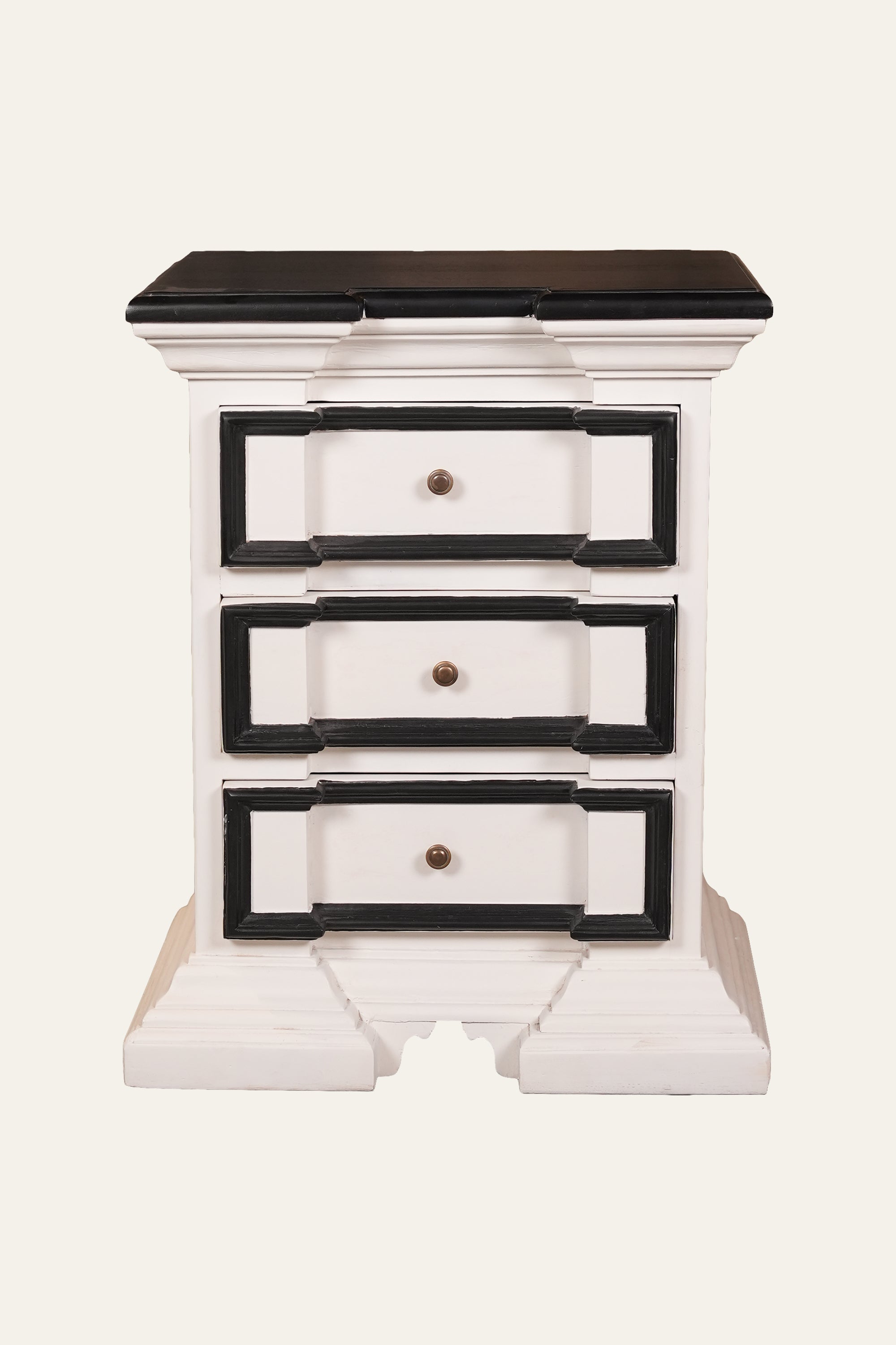 Premium 3-Drawer White Nightstand with Wood Top