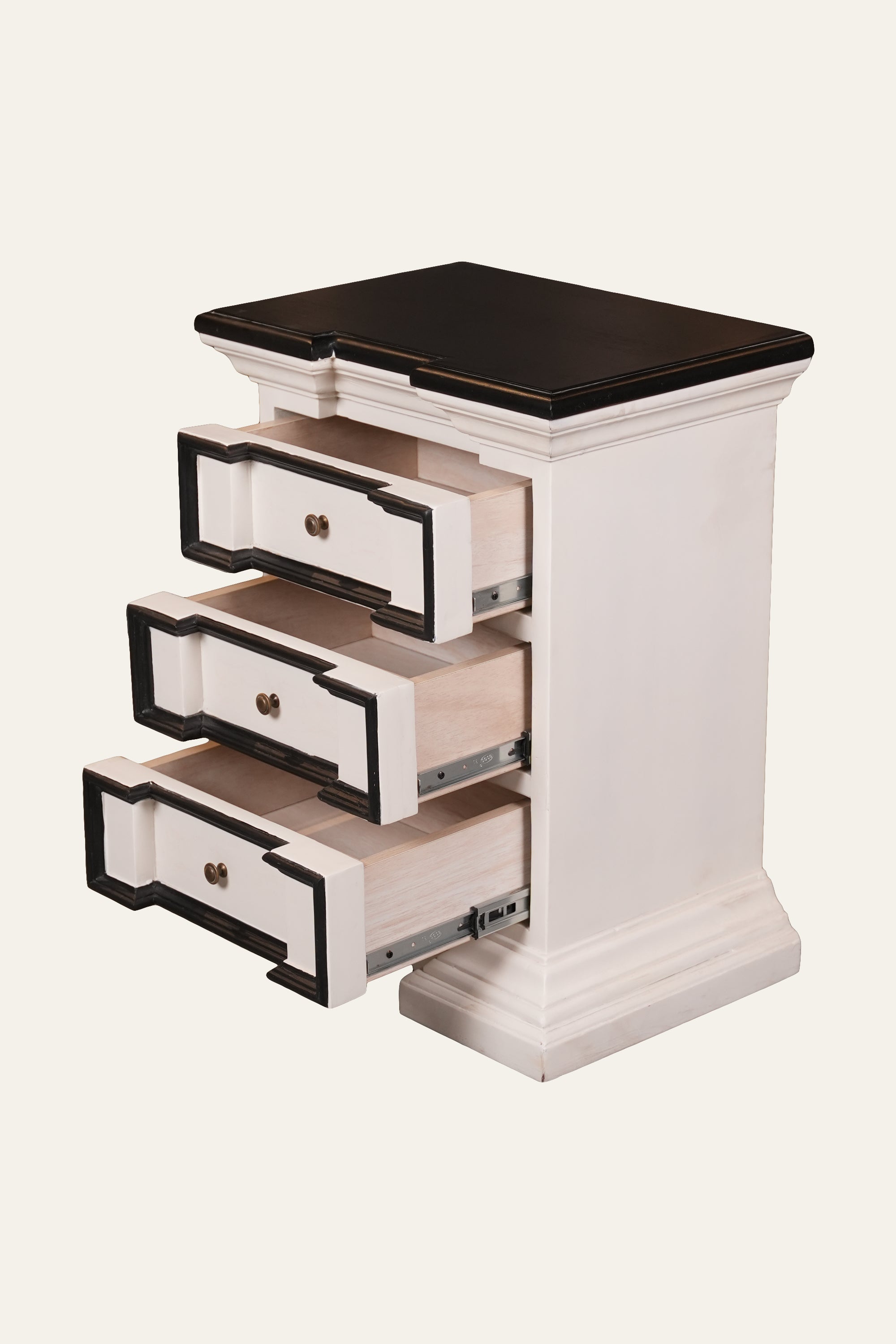 Premium 3-Drawer White Nightstand with Wood Top