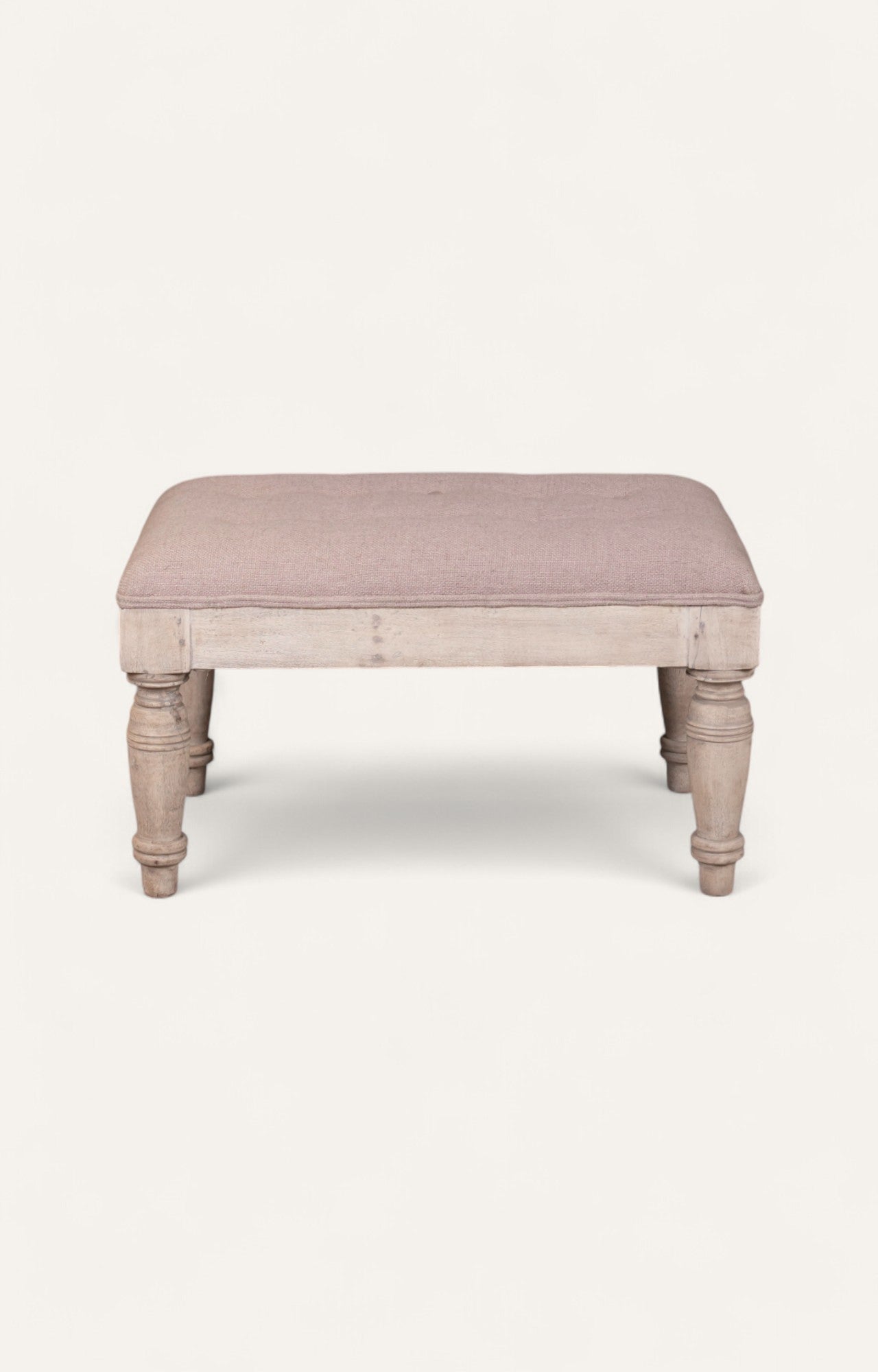 Vintage Taupe Upholstered Stool with Turned Legs