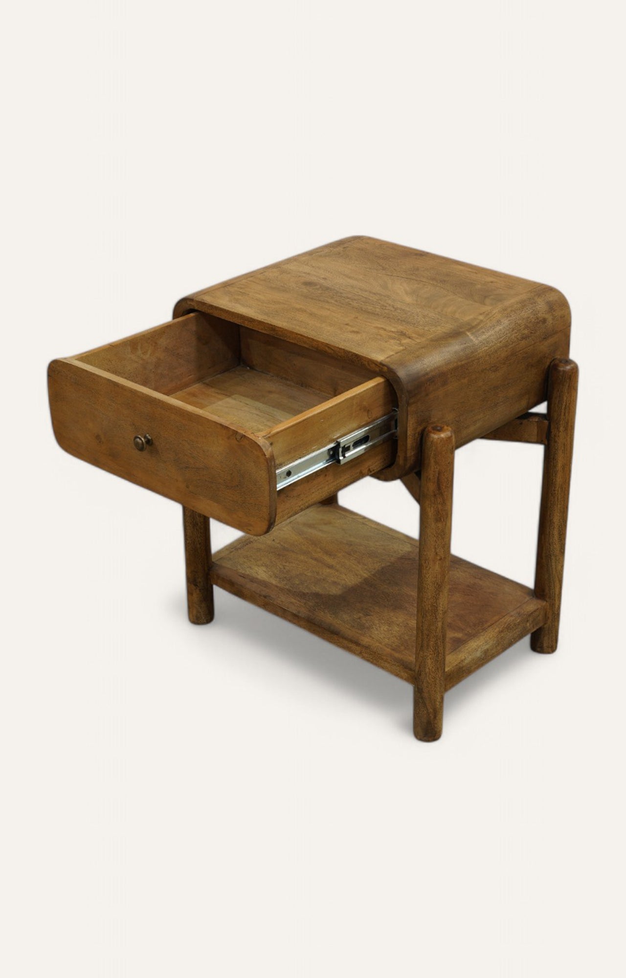 Curvy Oak Bedside Table with Drawer in Natural Finish