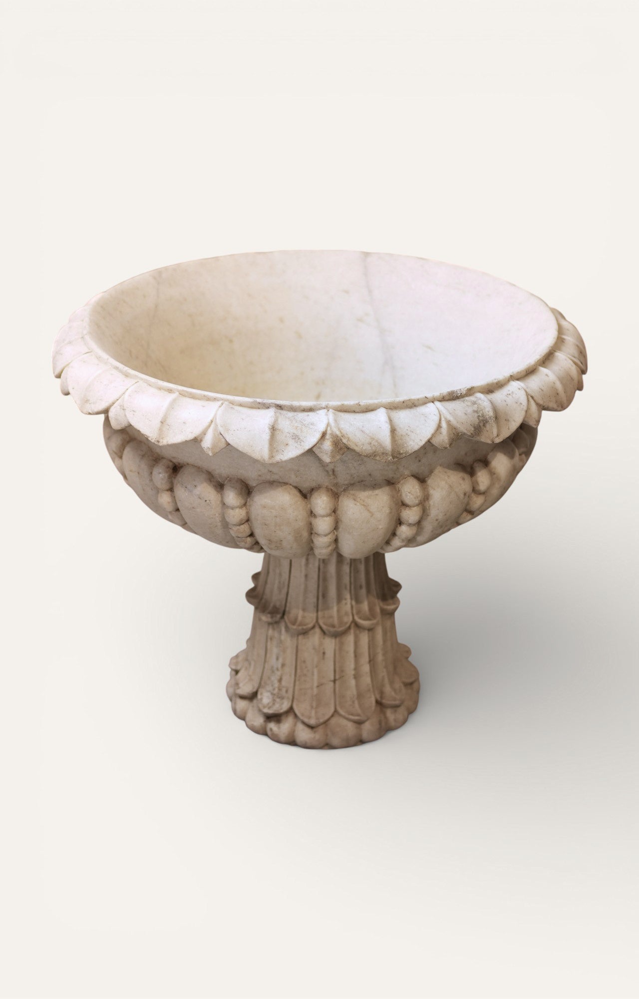 Hand-Carved White Marble Urn Planter