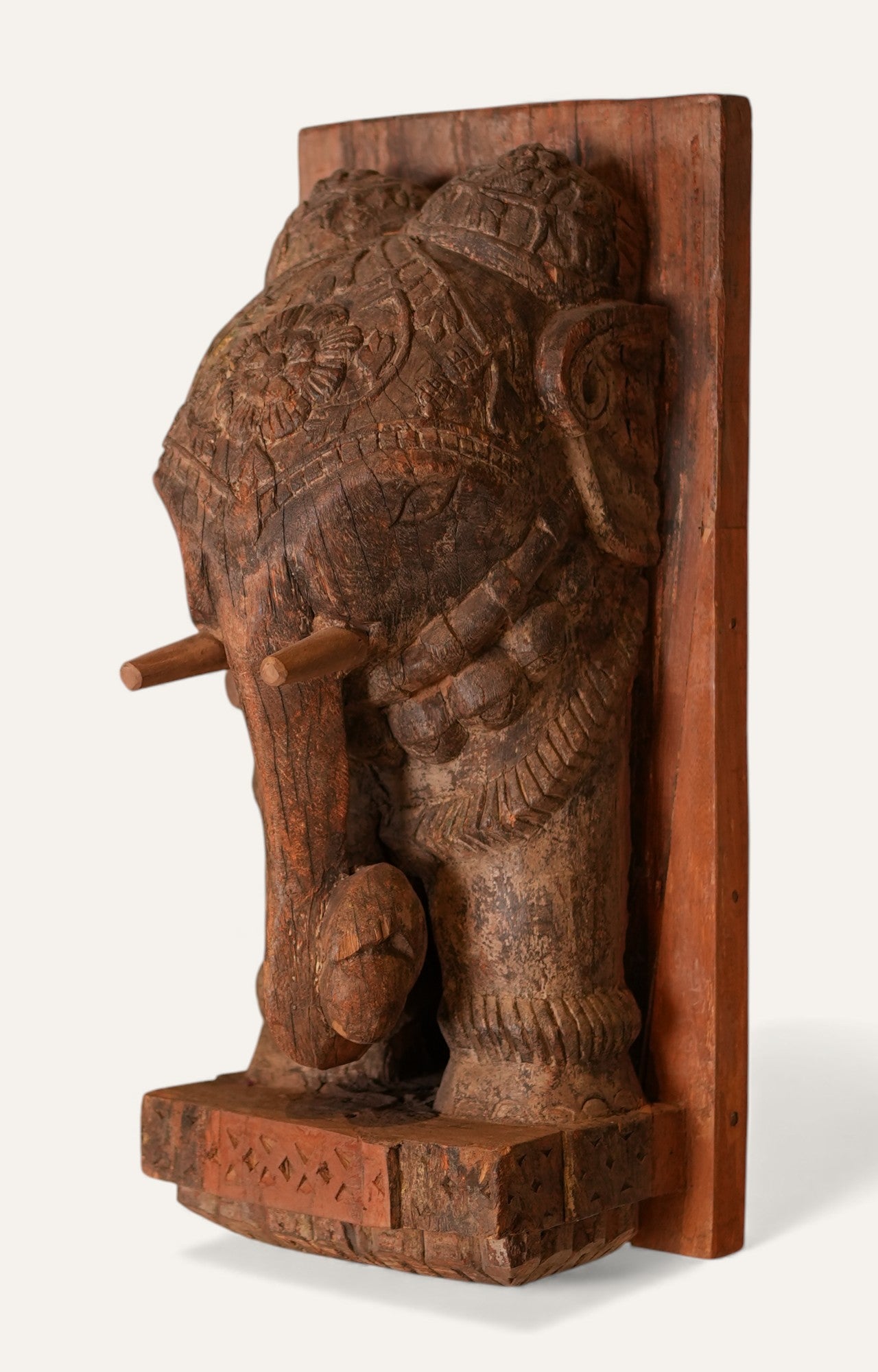 Antique Hand-Carved Wooden Ganesha Panel