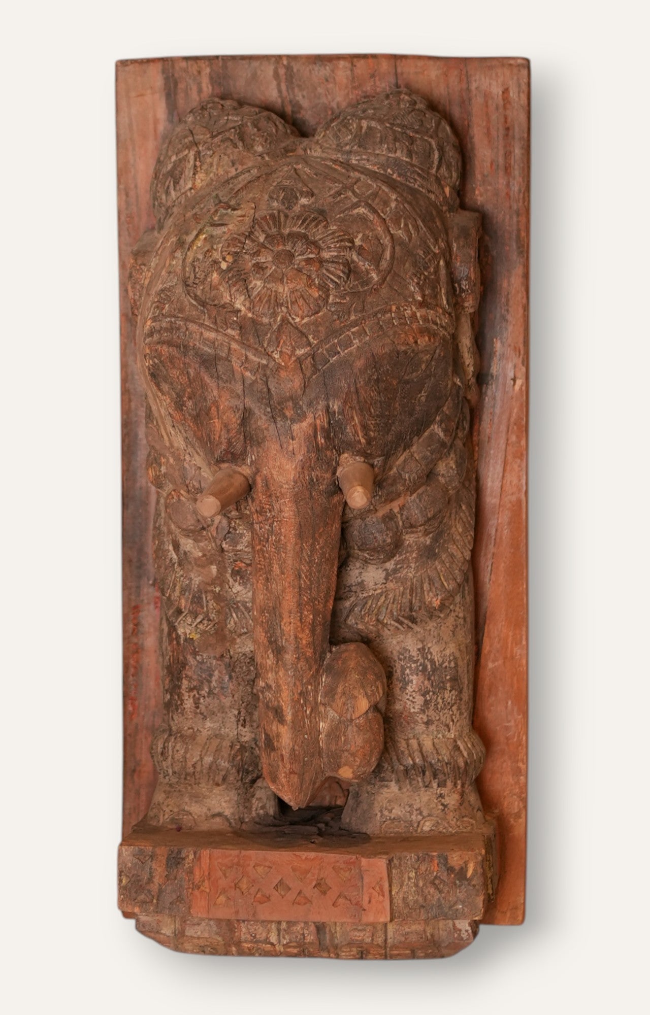 Antique Hand-Carved Wooden Ganesha Panel
