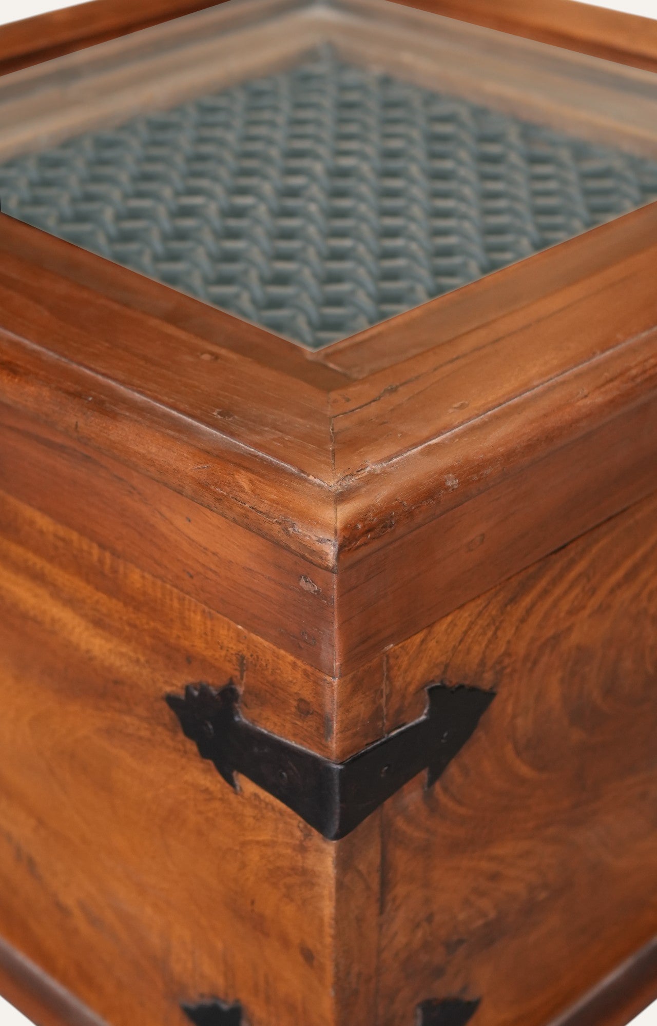 Vintage Wooden Trunk Coffee Table with Iron Grill Top