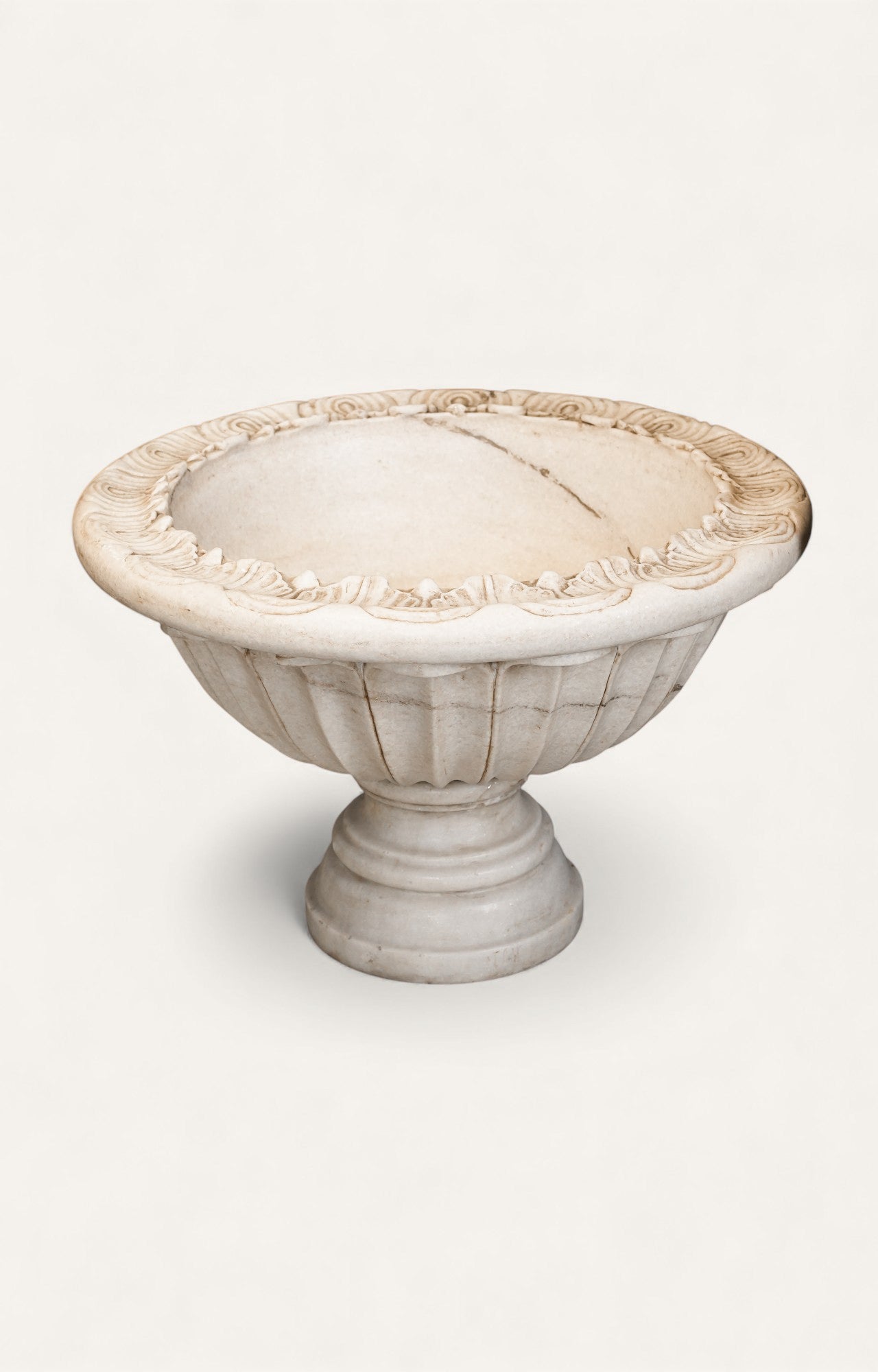 Hand-Carved Marble Pedestal Bowl