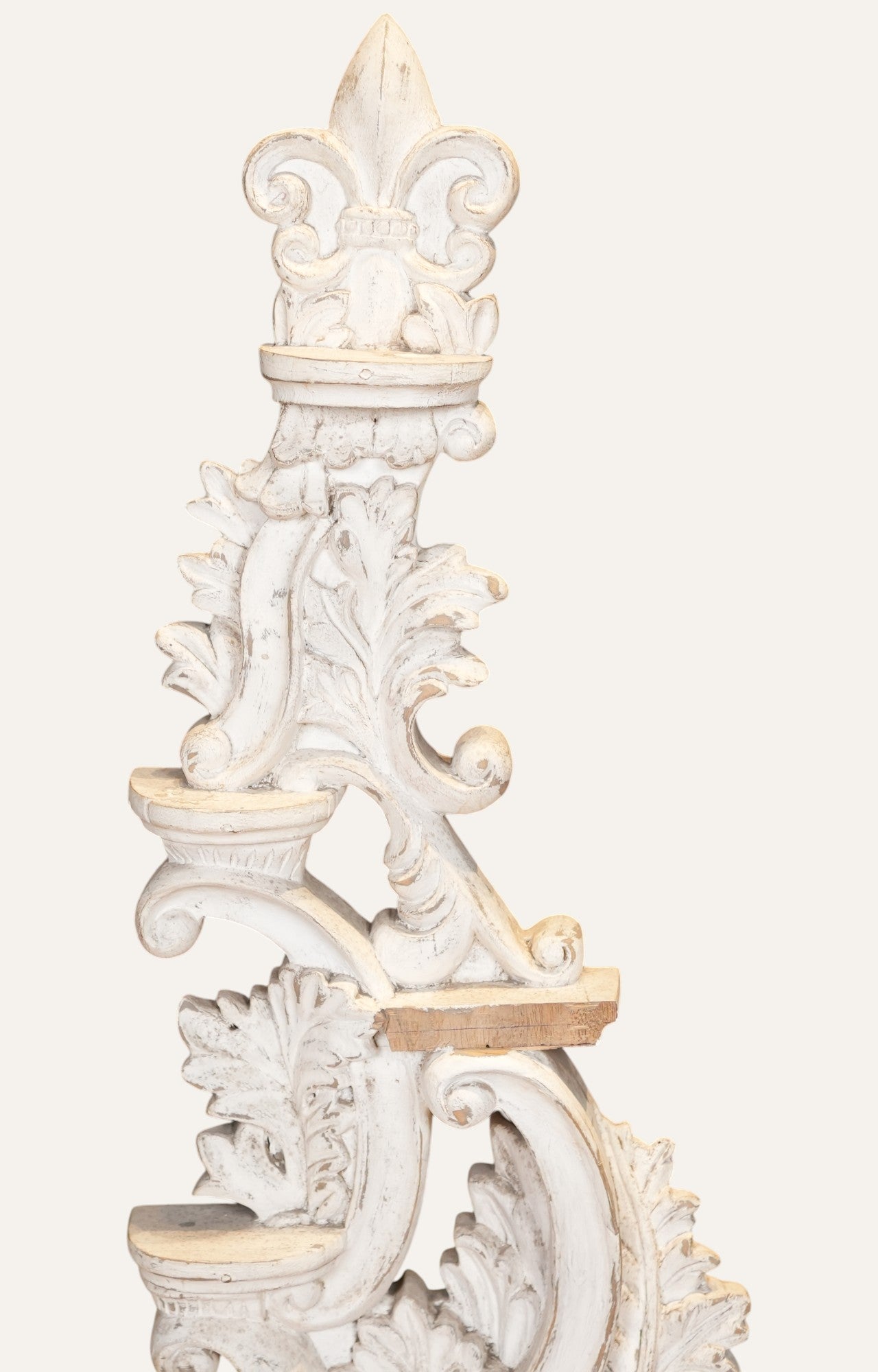 Antique White Ornate Column Fragment on Stand