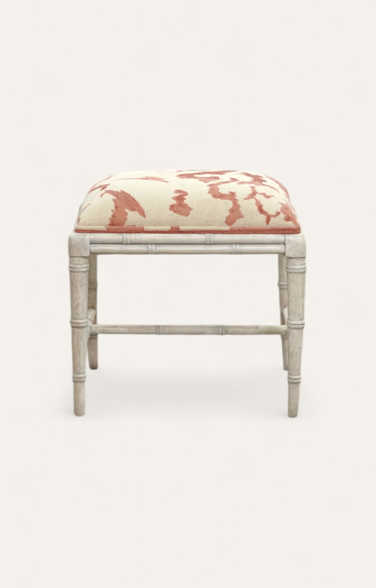 Upholstered Bamboo-Style Stool with Dhurrie Top