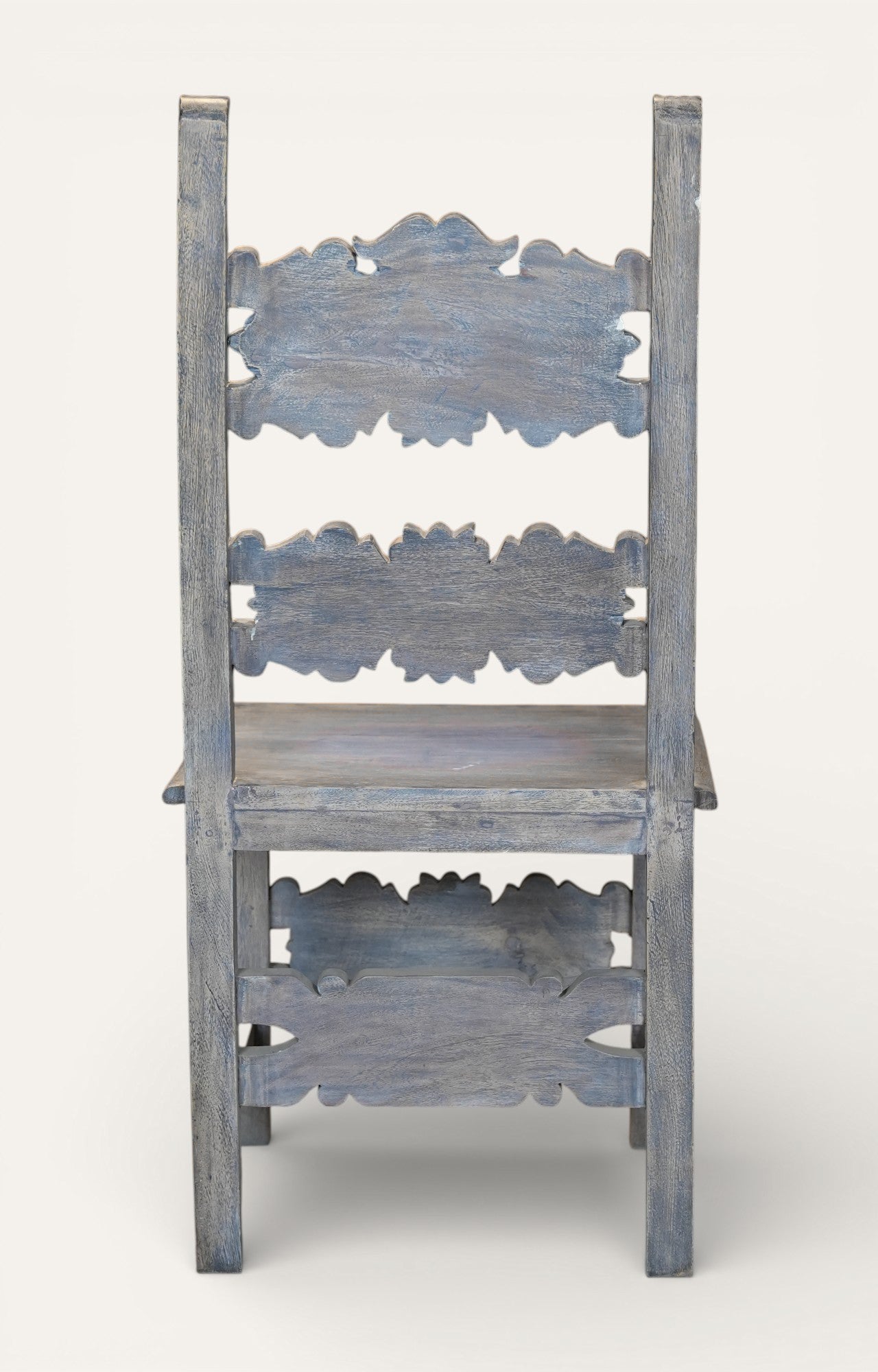 Hand-Carved Blue Distressed Wooden Accent Chair