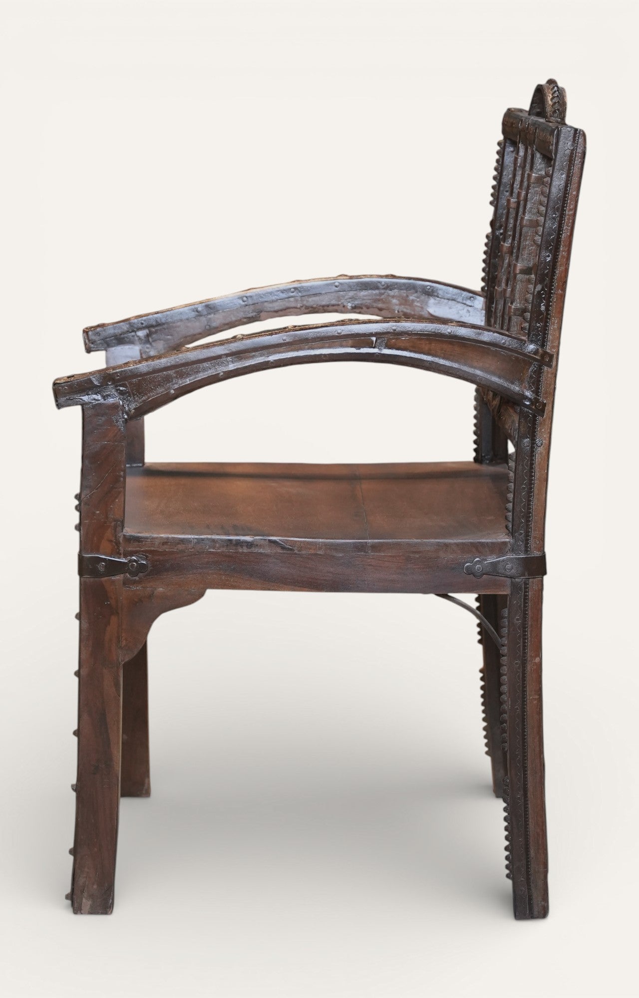 Handcrafted Vintage Wooden Armchair with Carved Detailing