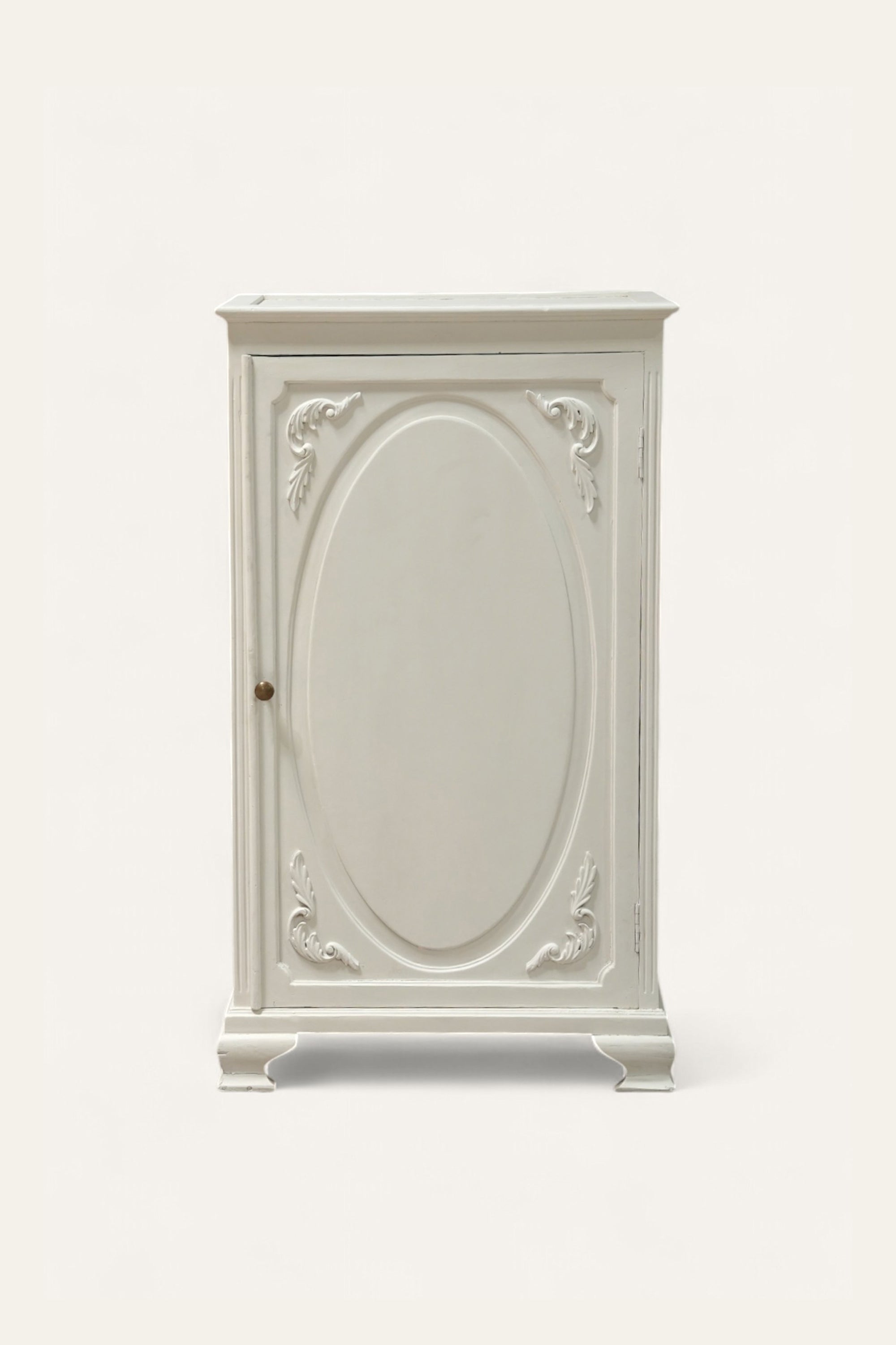 Wooden Single Door Storage Cabinet with Oval Carving