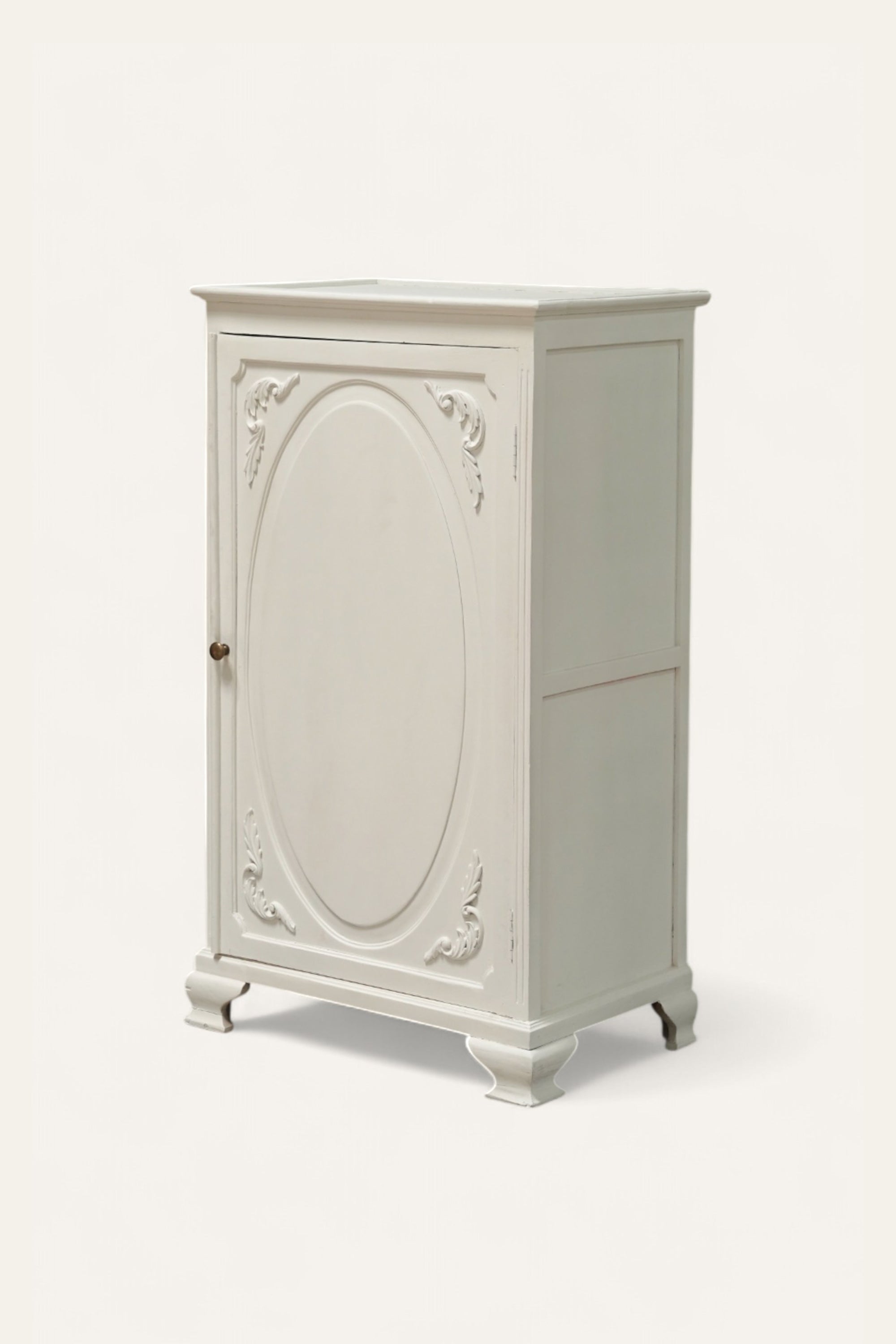 Wooden Single Door Storage Cabinet with Oval Carving