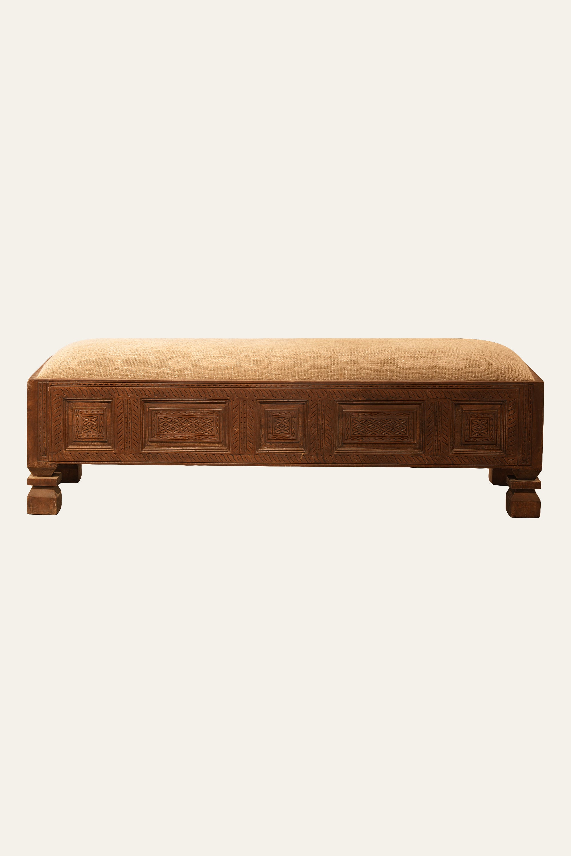 Mughal Style Upholstered Bench for Bedroom, Hallway & Living Room