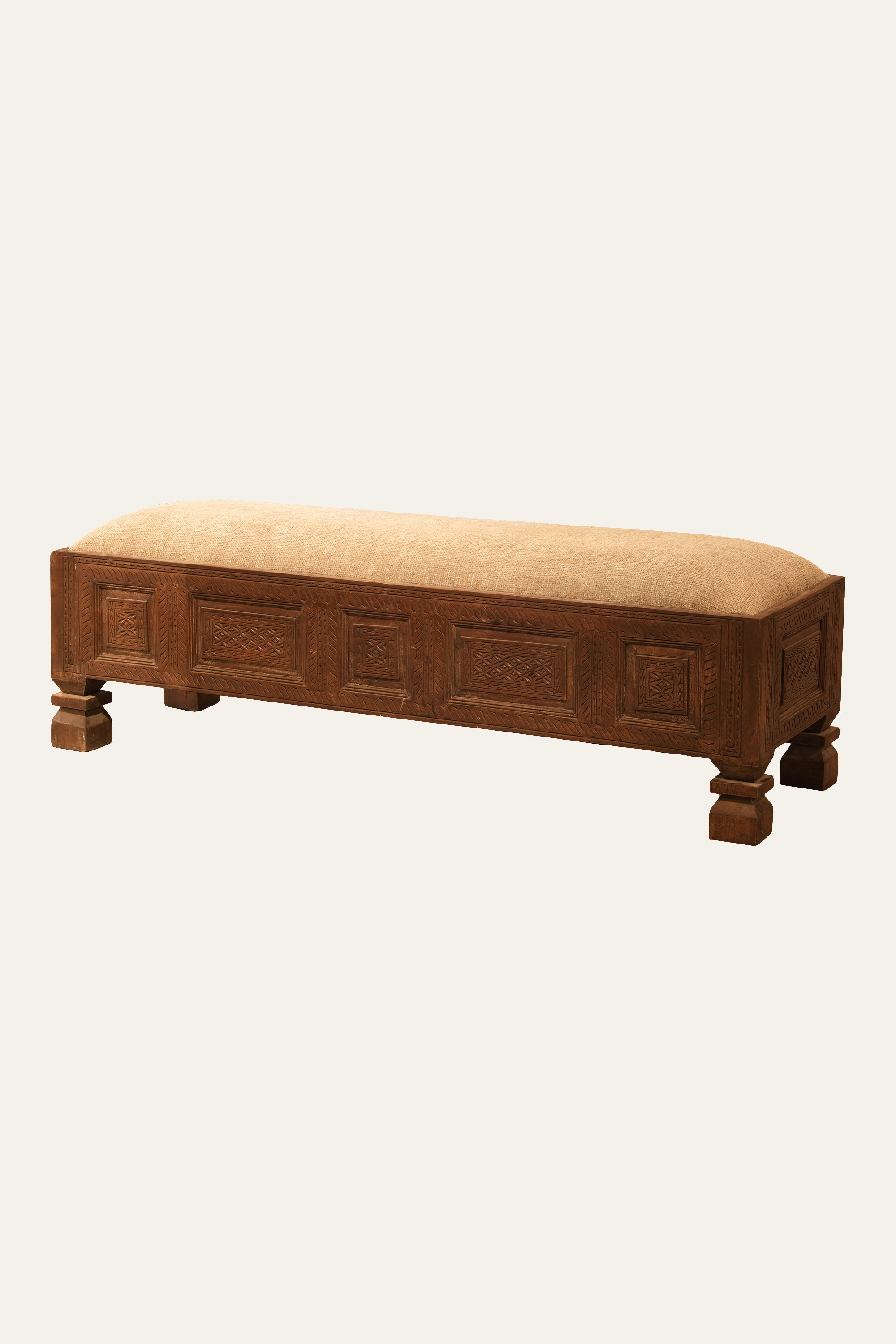Mughal Style Upholstered Bench for Bedroom, Hallway & Living Room