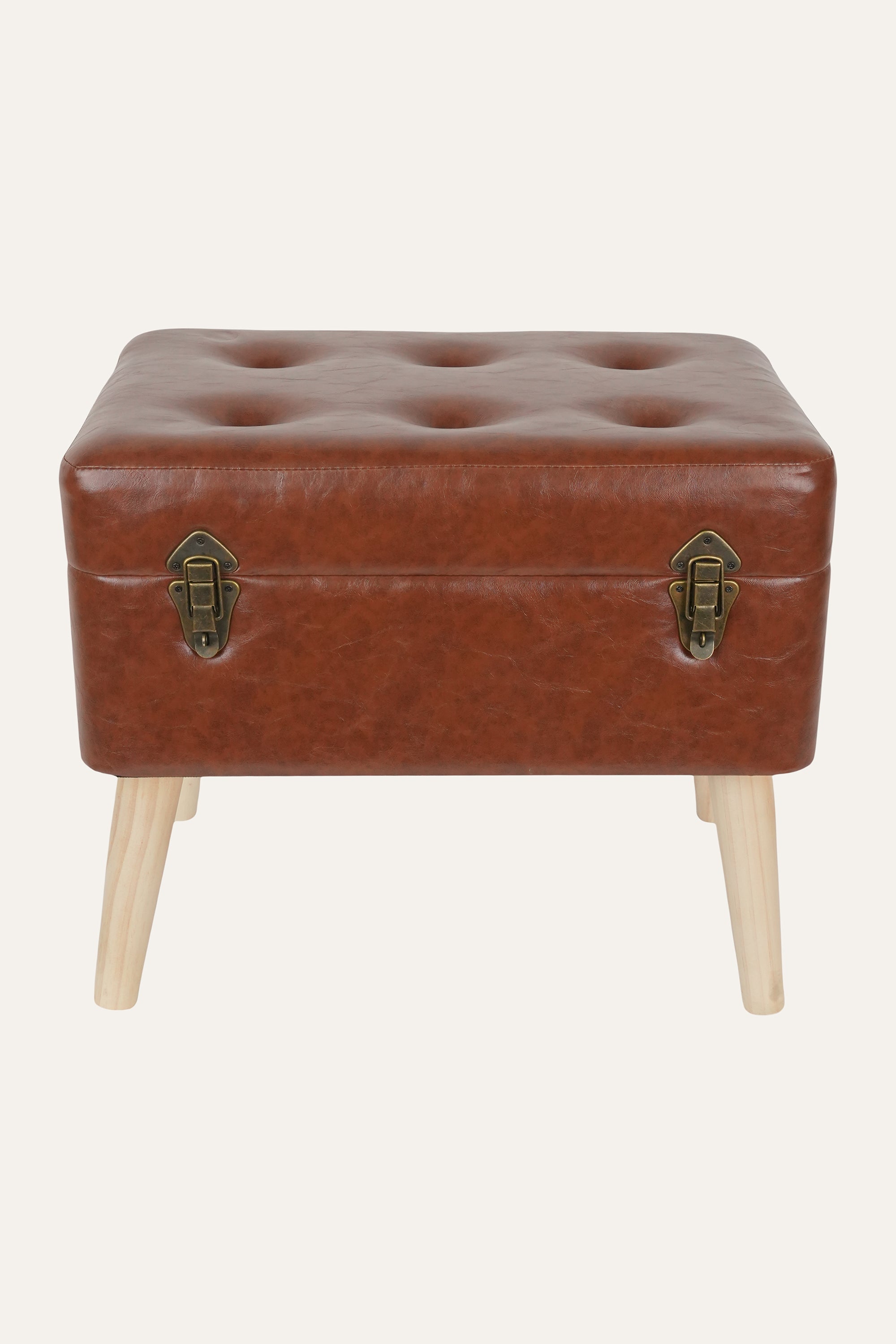 Tan Tufted PU Ottoman Stool – Large