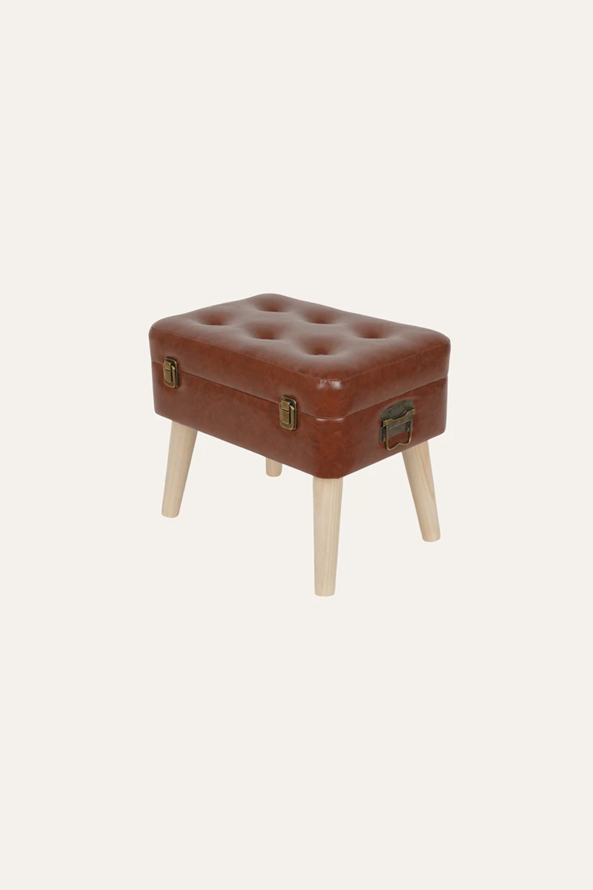 Tan Tufted PU Leather Ottoman Stool – Small