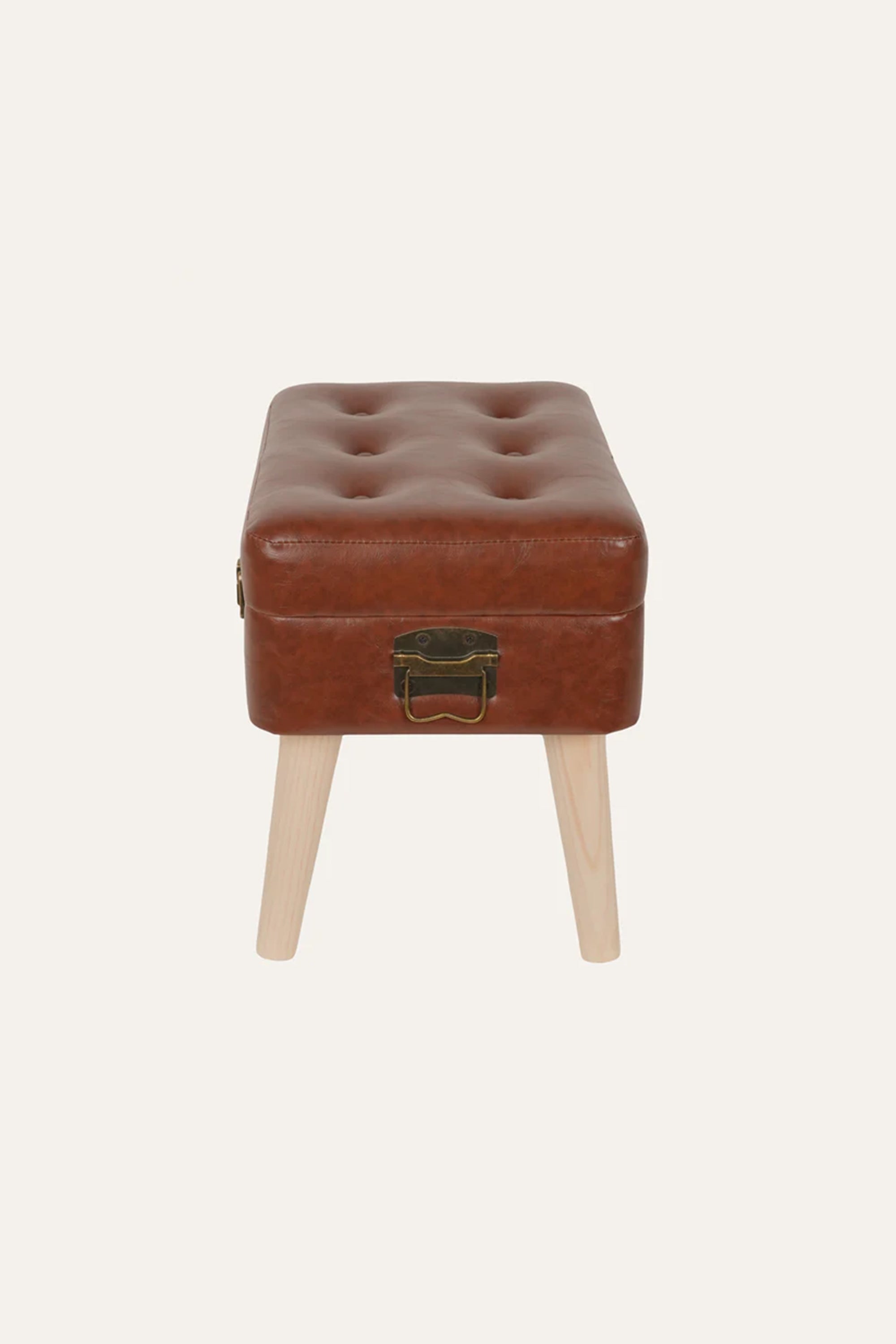 Tan Tufted PU Leather Ottoman Stool – Small