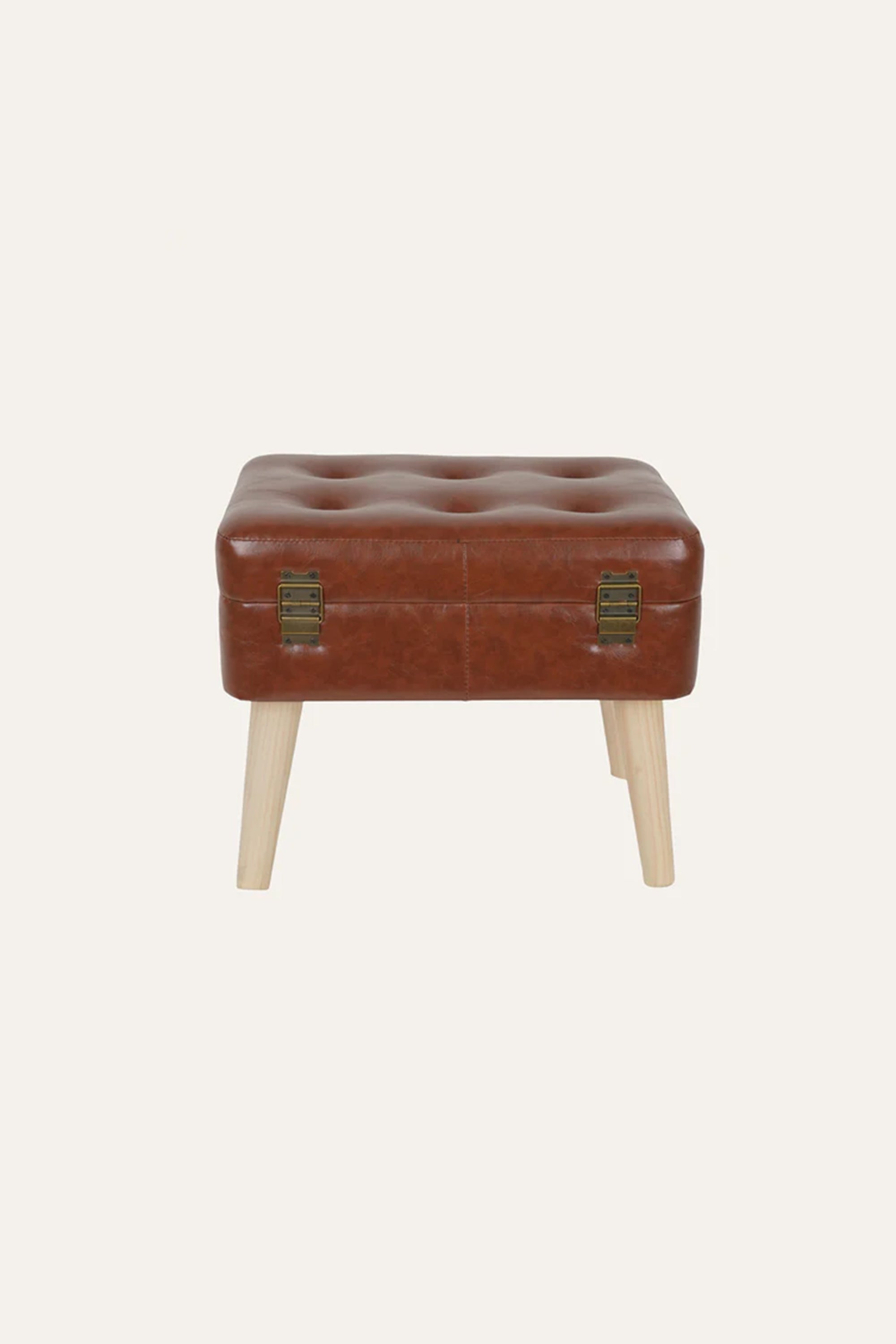 Tan Tufted PU Leather Ottoman Stool – Small