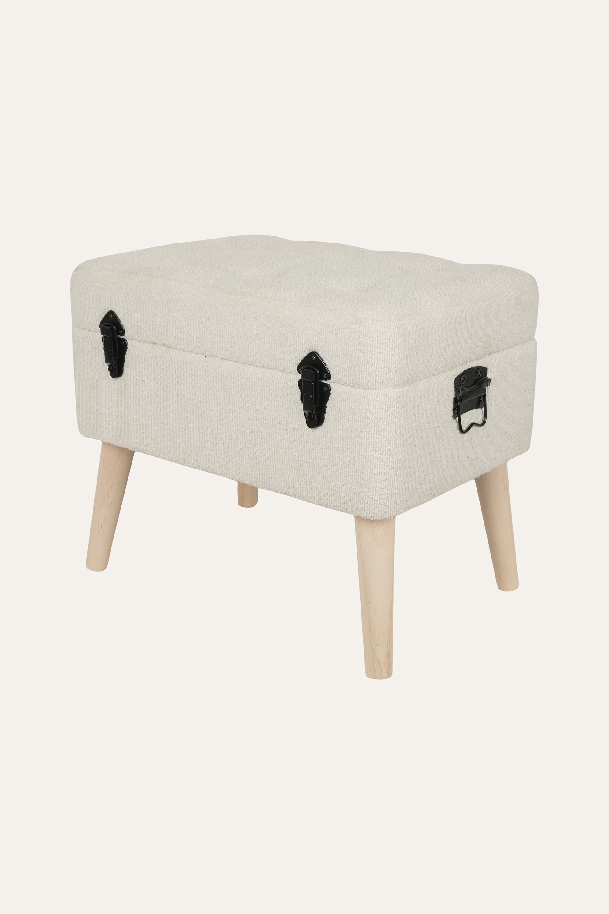 Cream Tufted Flannel Ottoman Stool – Large