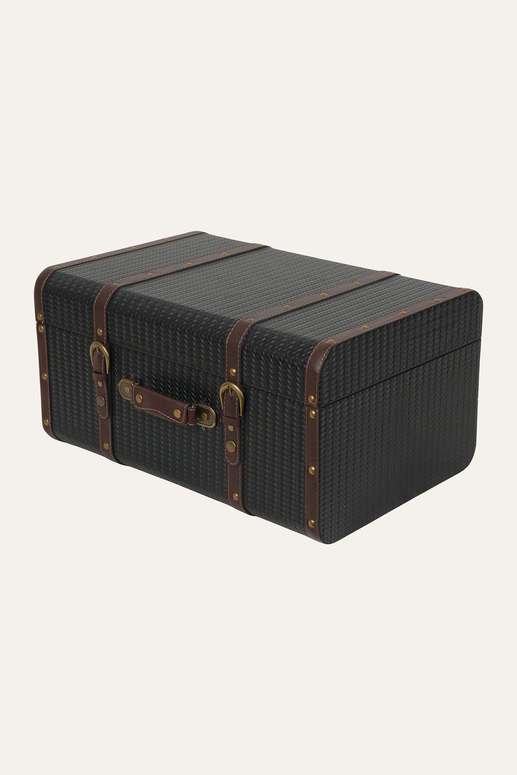 Black Herringbone Trunk Style Storage Box - Large
