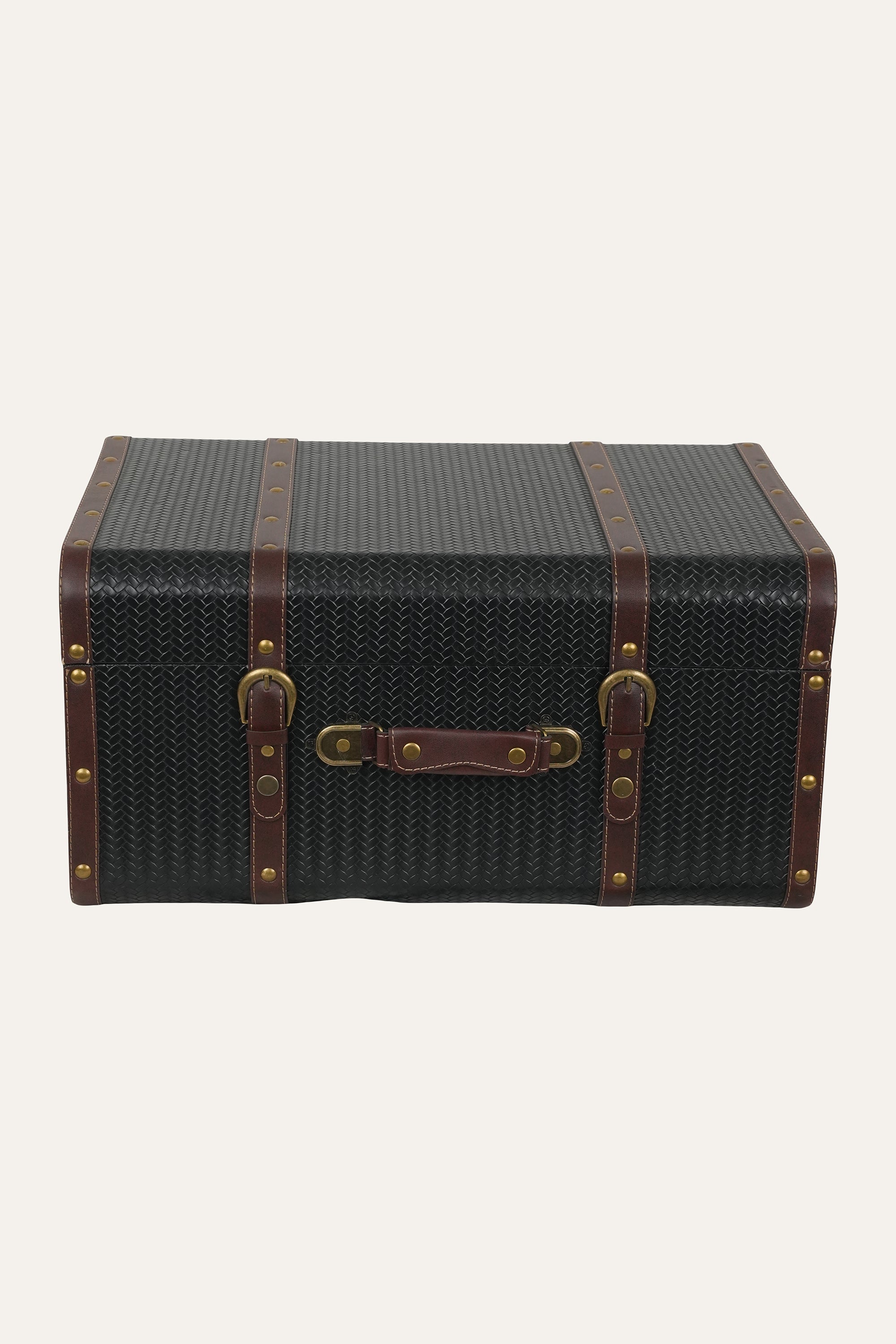 Black Herringbone Trunk Style Storage Box - Large