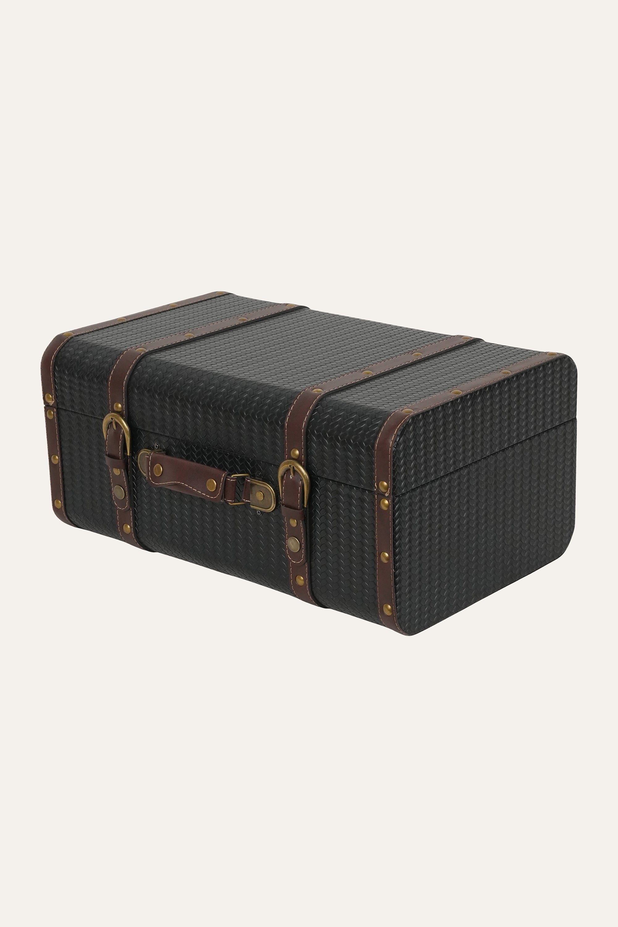 Black Herringbone Trunk Style Storage Box - Medium