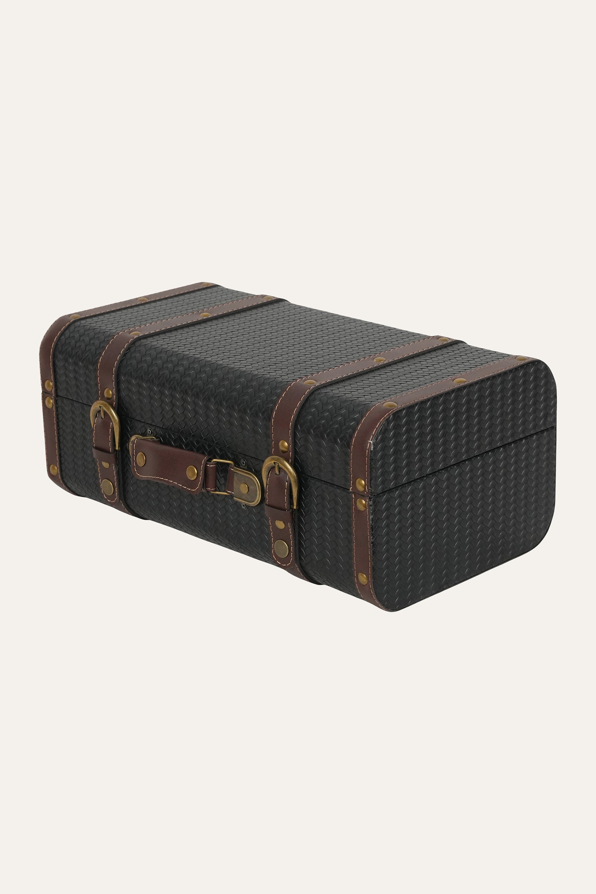 Black Herringbone Trunk Style Storage Box - Small