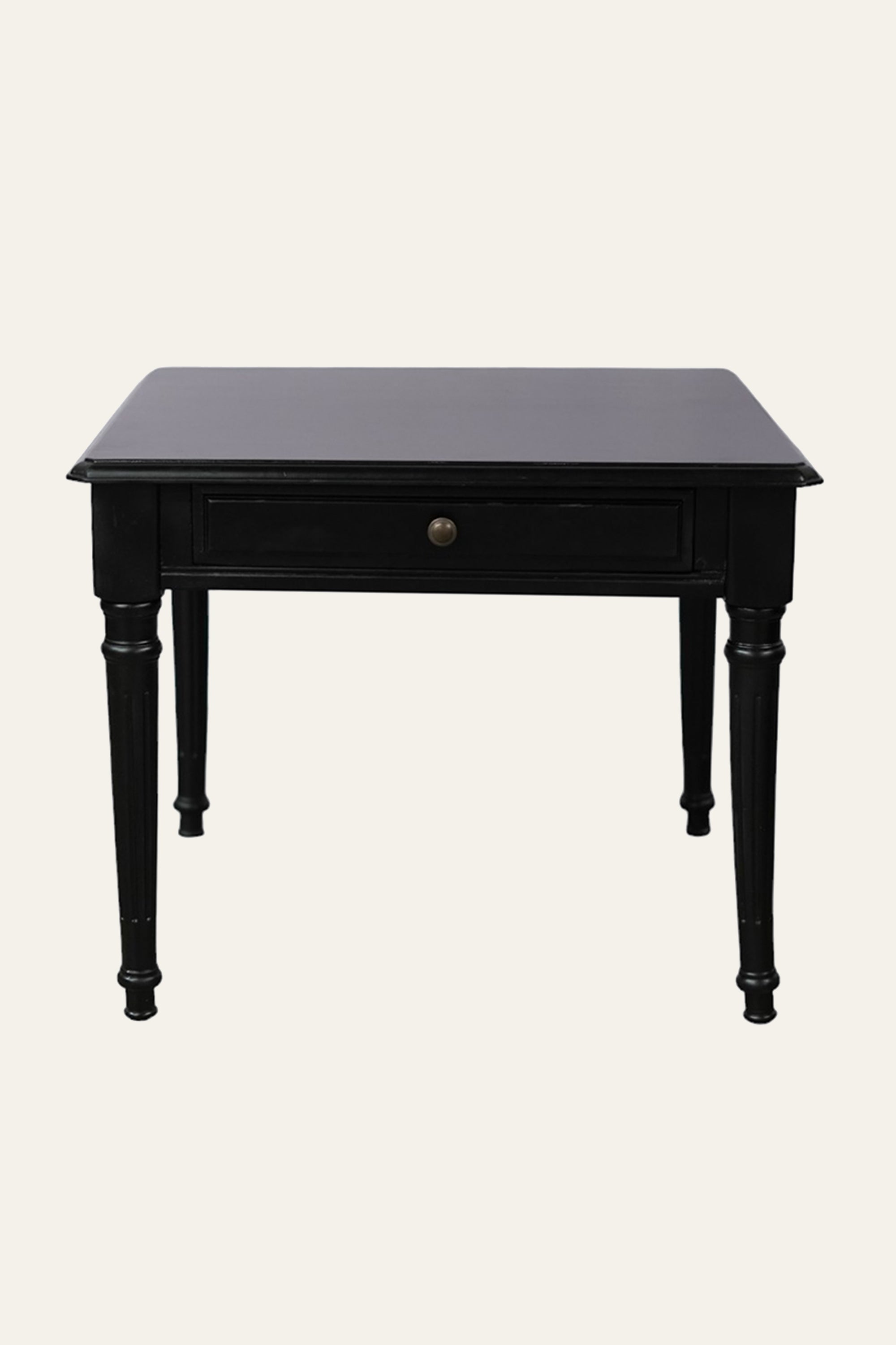 Black Wooden 1-Drawer Bedside Table with Turned Legs