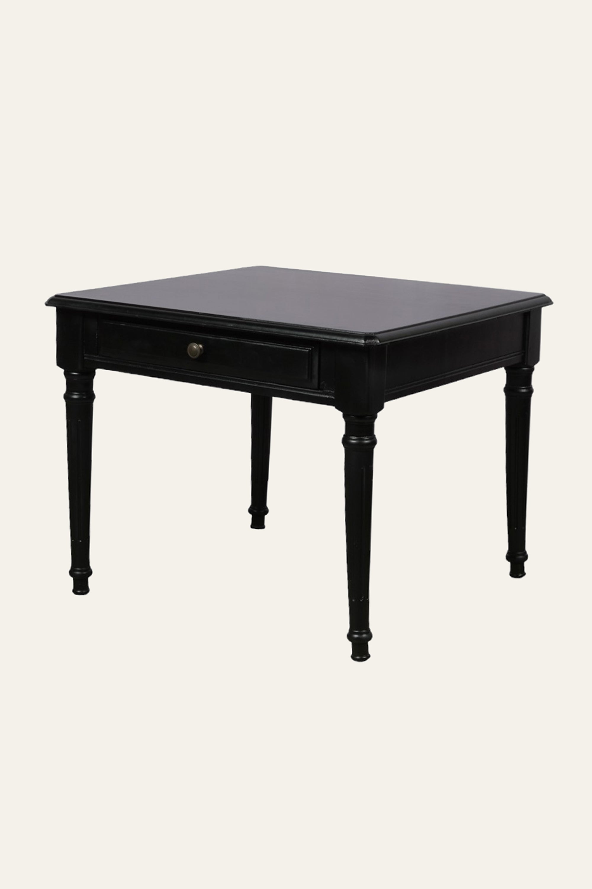 Black Wooden 1-Drawer Bedside Table with Turned Legs