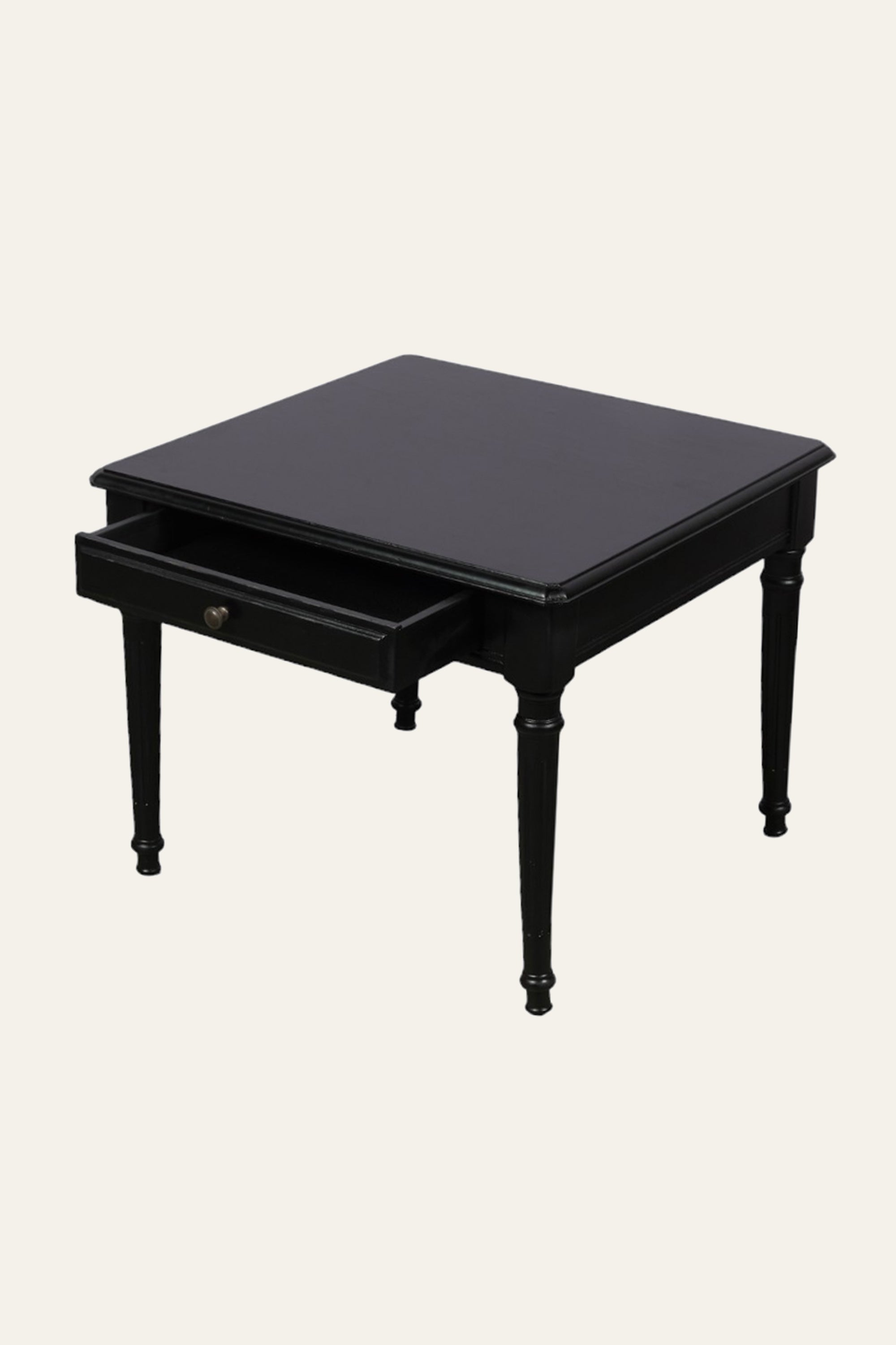 Black Wooden 1-Drawer Bedside Table with Turned Legs