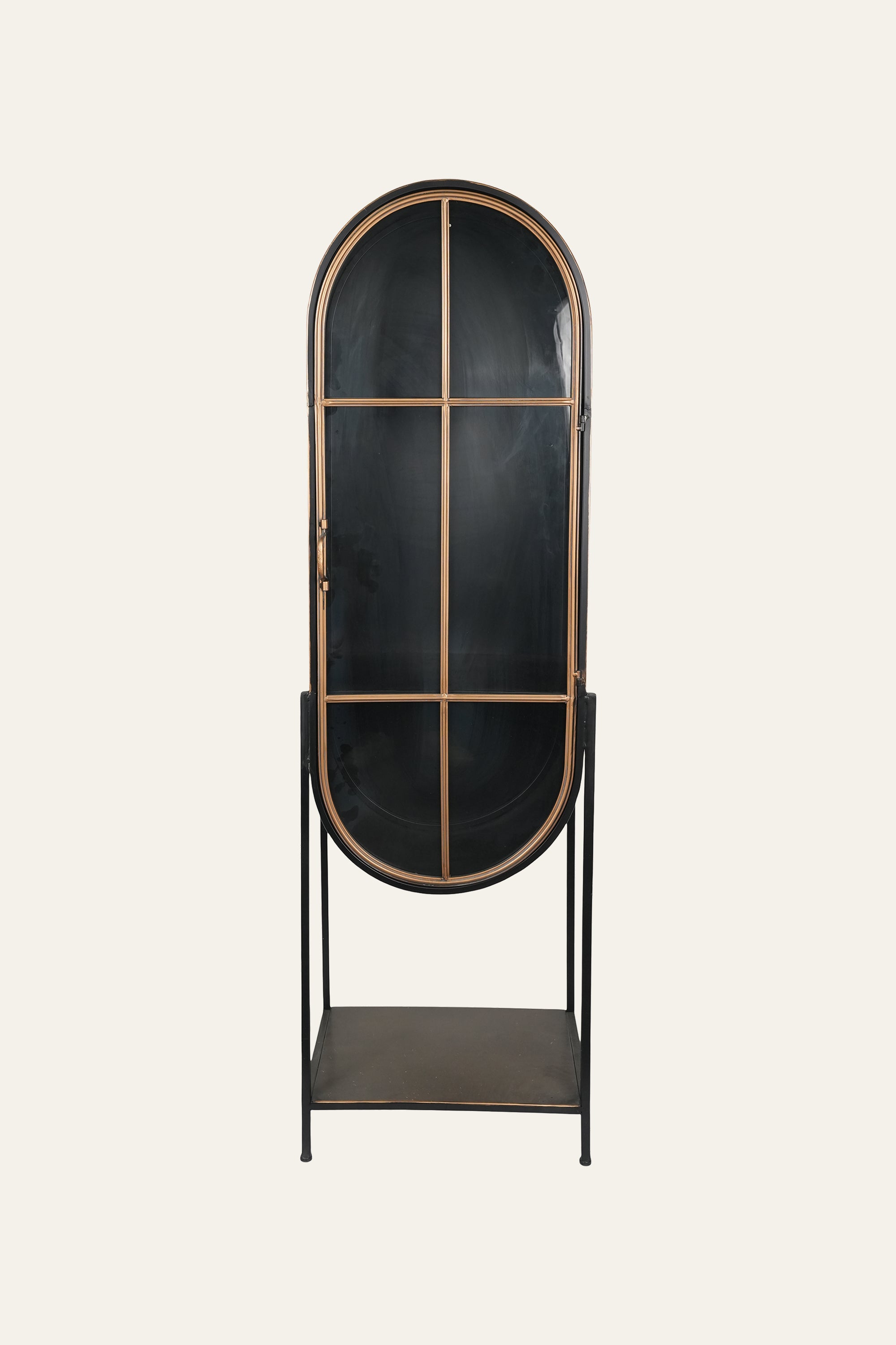 Black Arched Metal & Glass Curio Display Cabinet