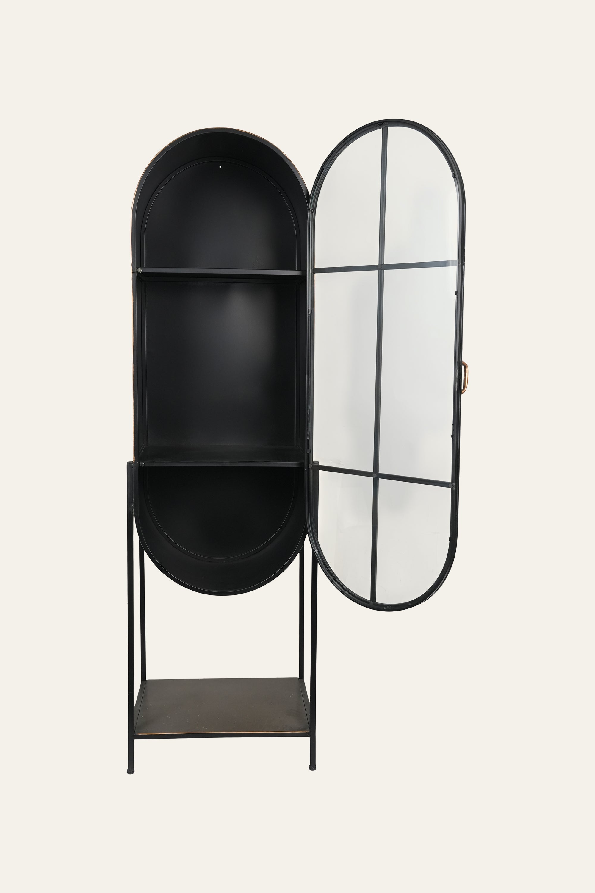 Black Arched Metal & Glass Curio Display Cabinet