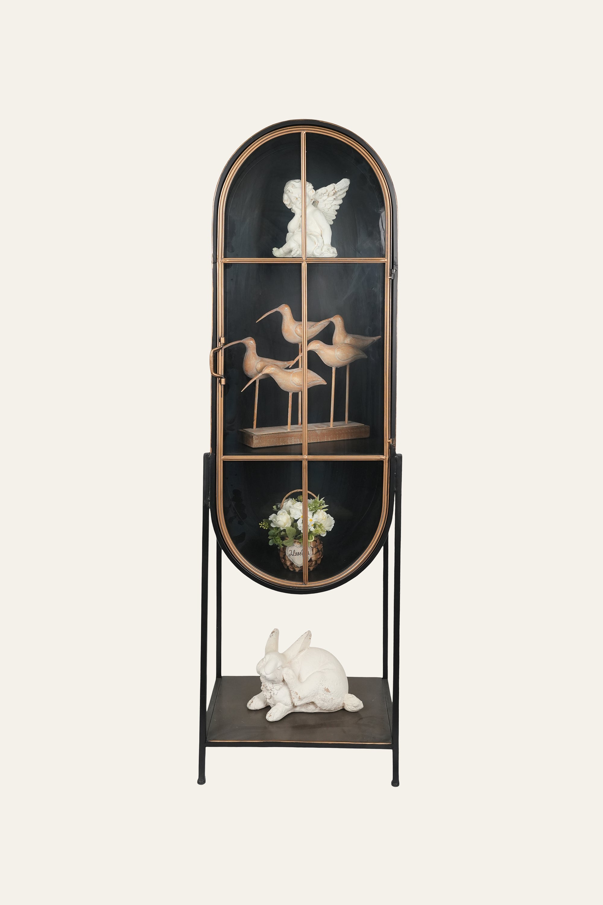 Black Arched Metal & Glass Curio Display Cabinet