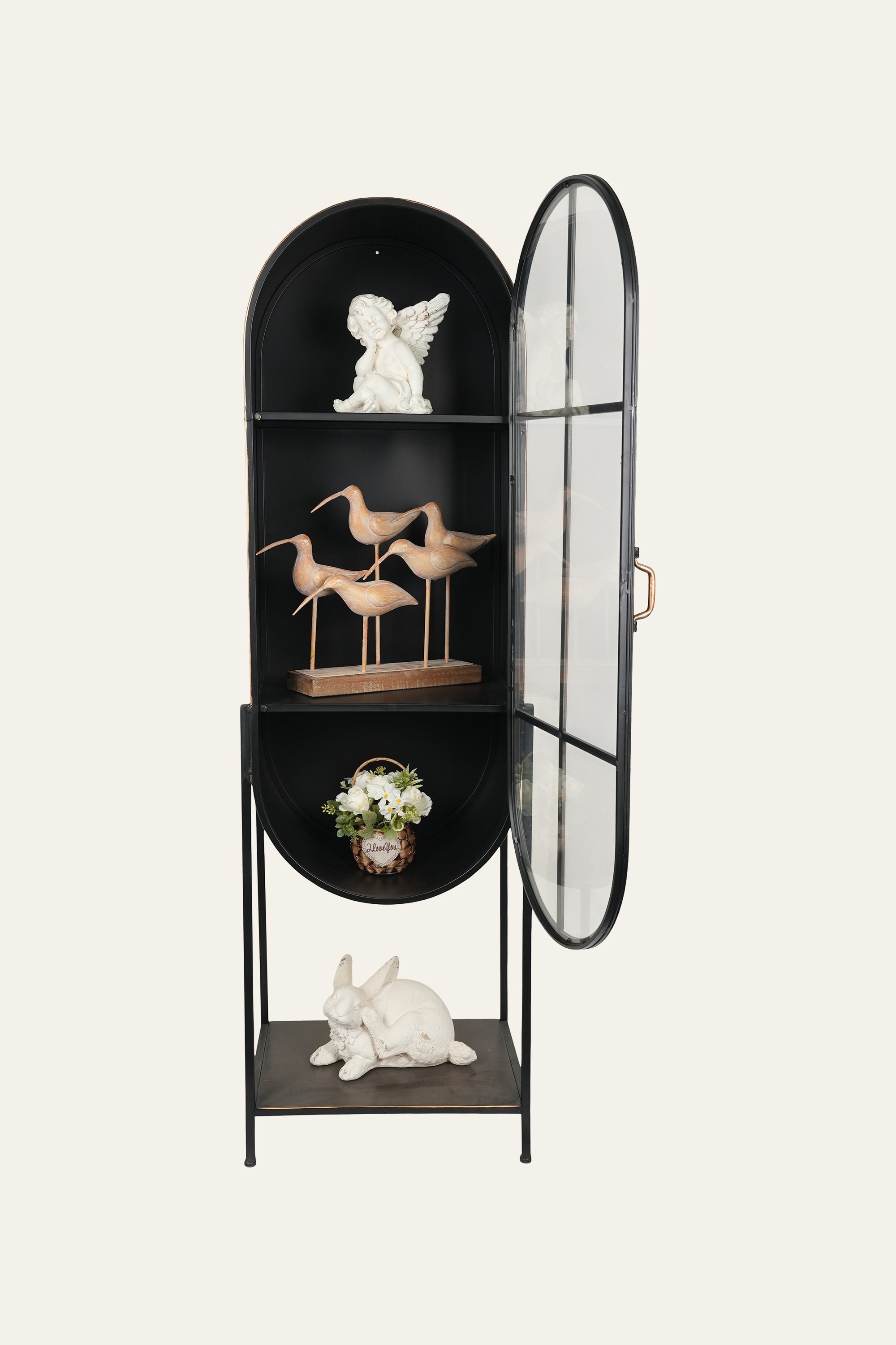 Black Arched Metal & Glass Curio Display Cabinet