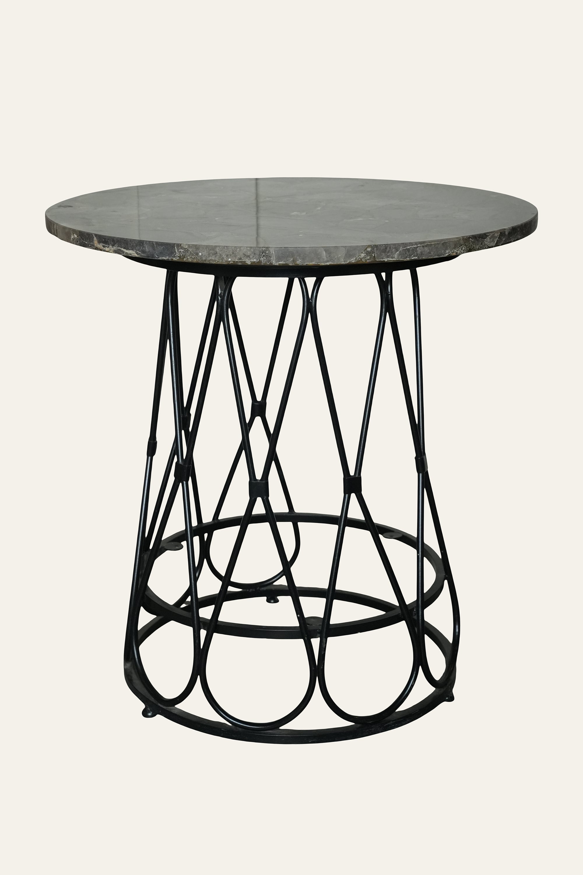 Modern Round Marble Side Table with Interlocking Loop Base