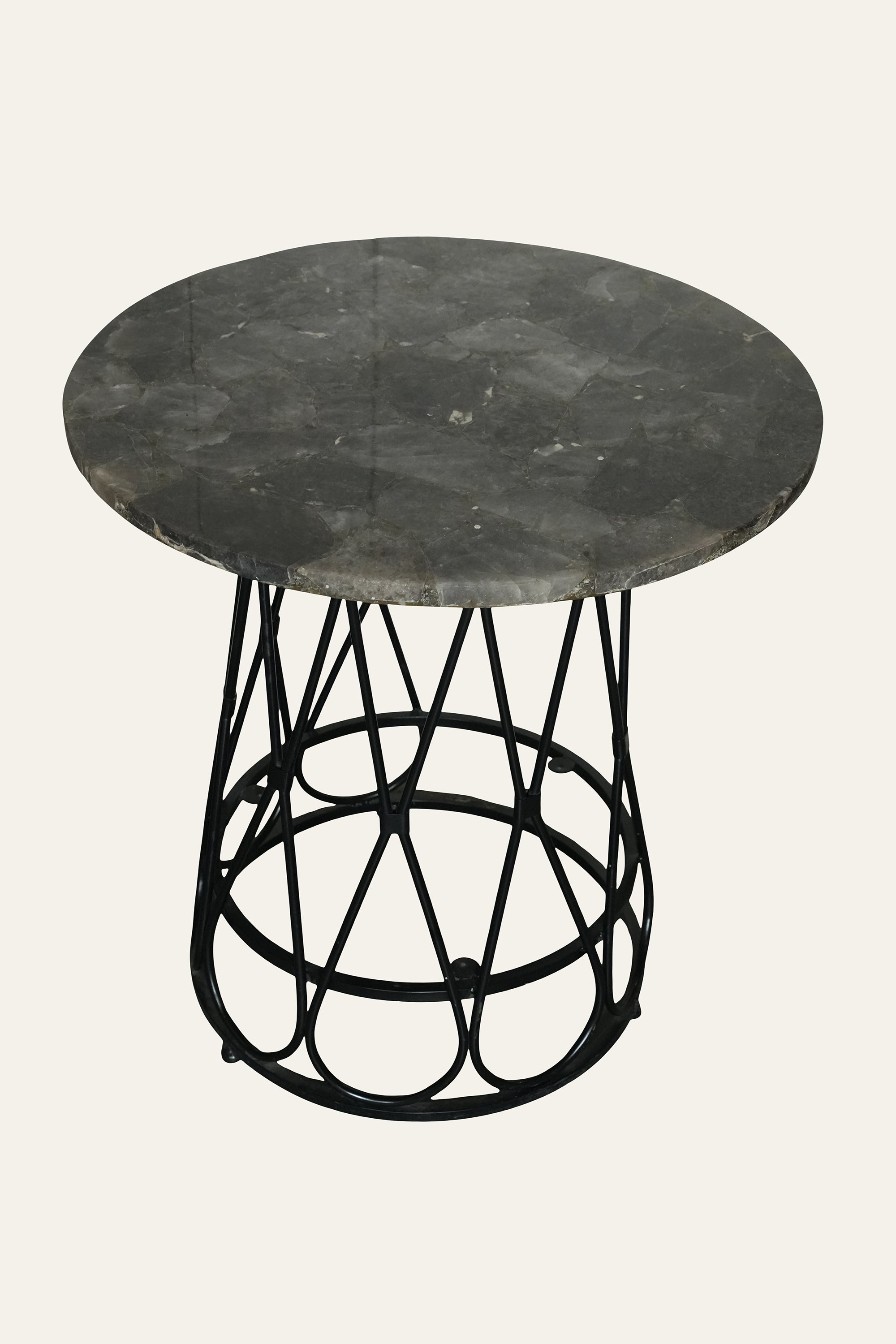 Modern Round Marble Side Table with Interlocking Loop Base