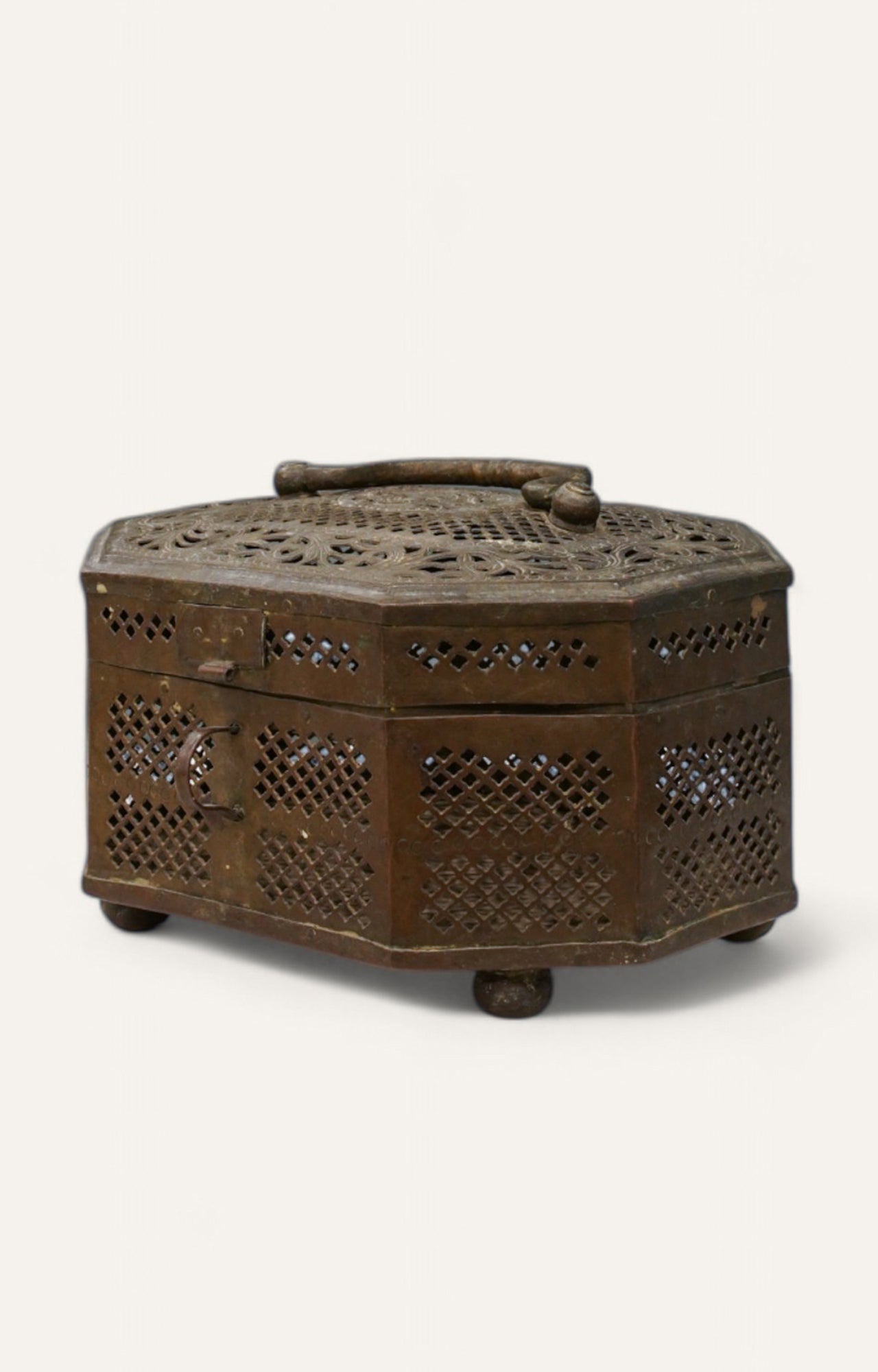 Antique Brass Jewelry and Betel Storage Box Handcrafted Table Accent