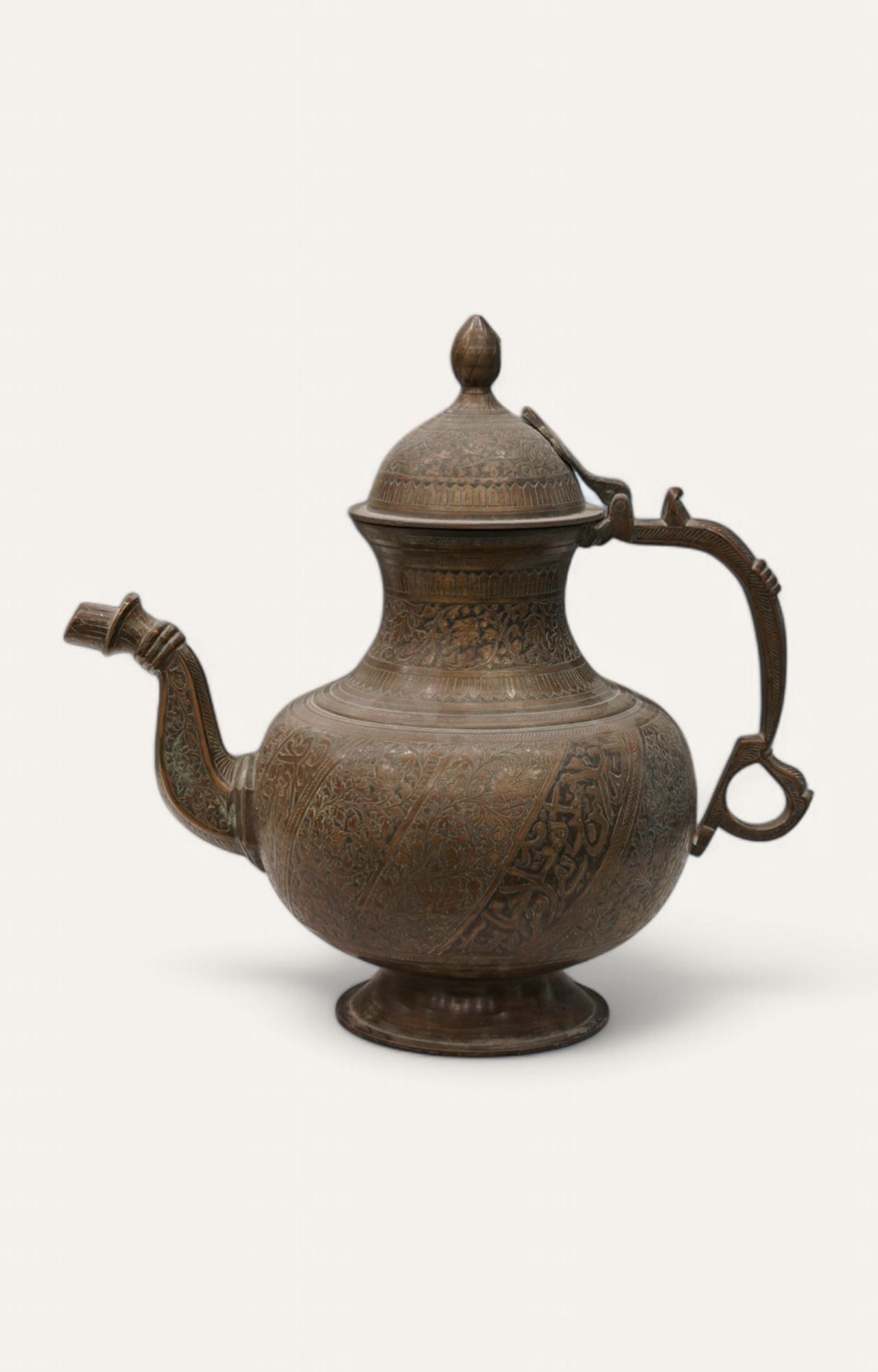 Antique Handcarved Brass Teapot with Arabic Calligraphy & Floral Motifs Antique Table Décor