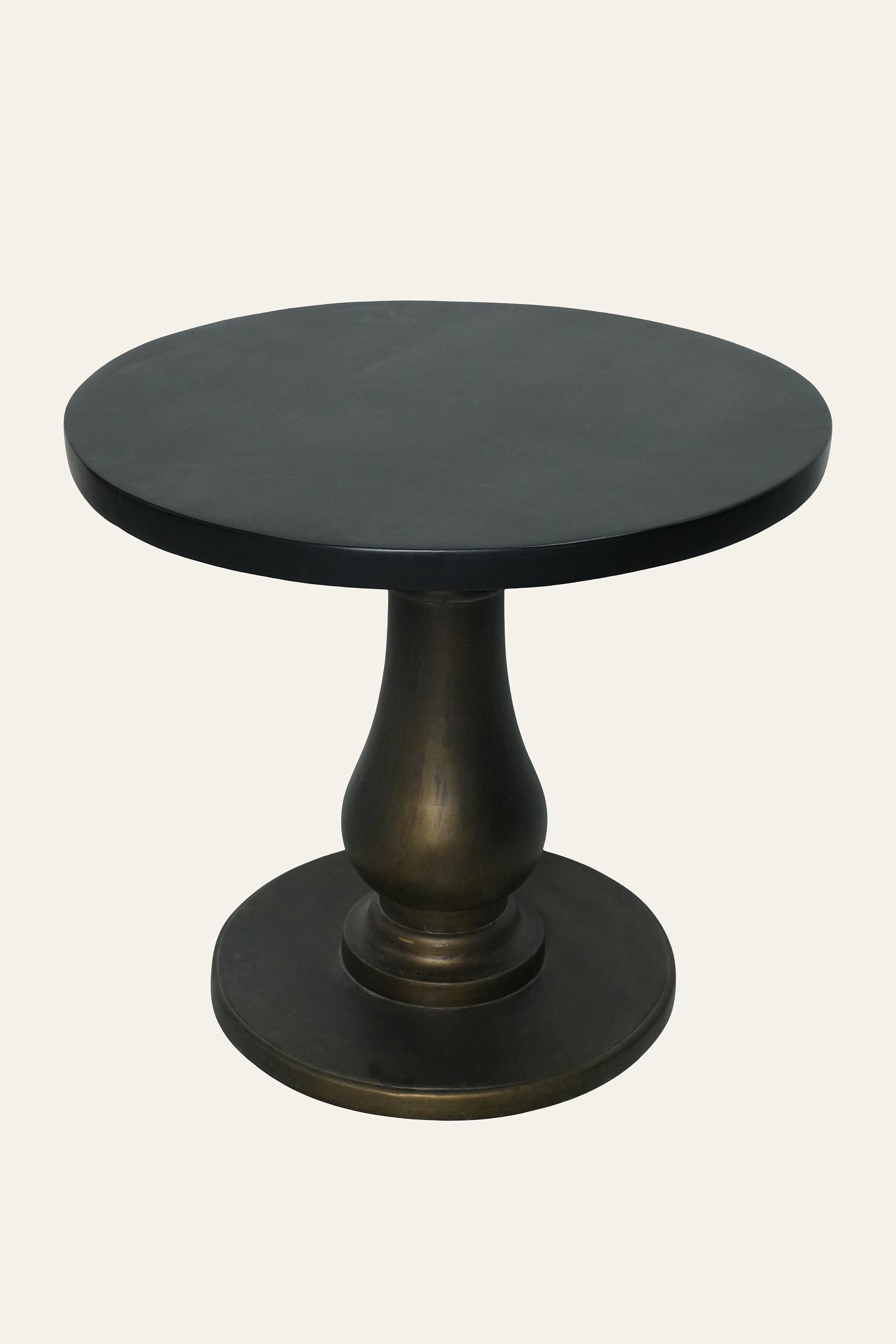 Black Baluster Pedestal Side Table with Wooden Top