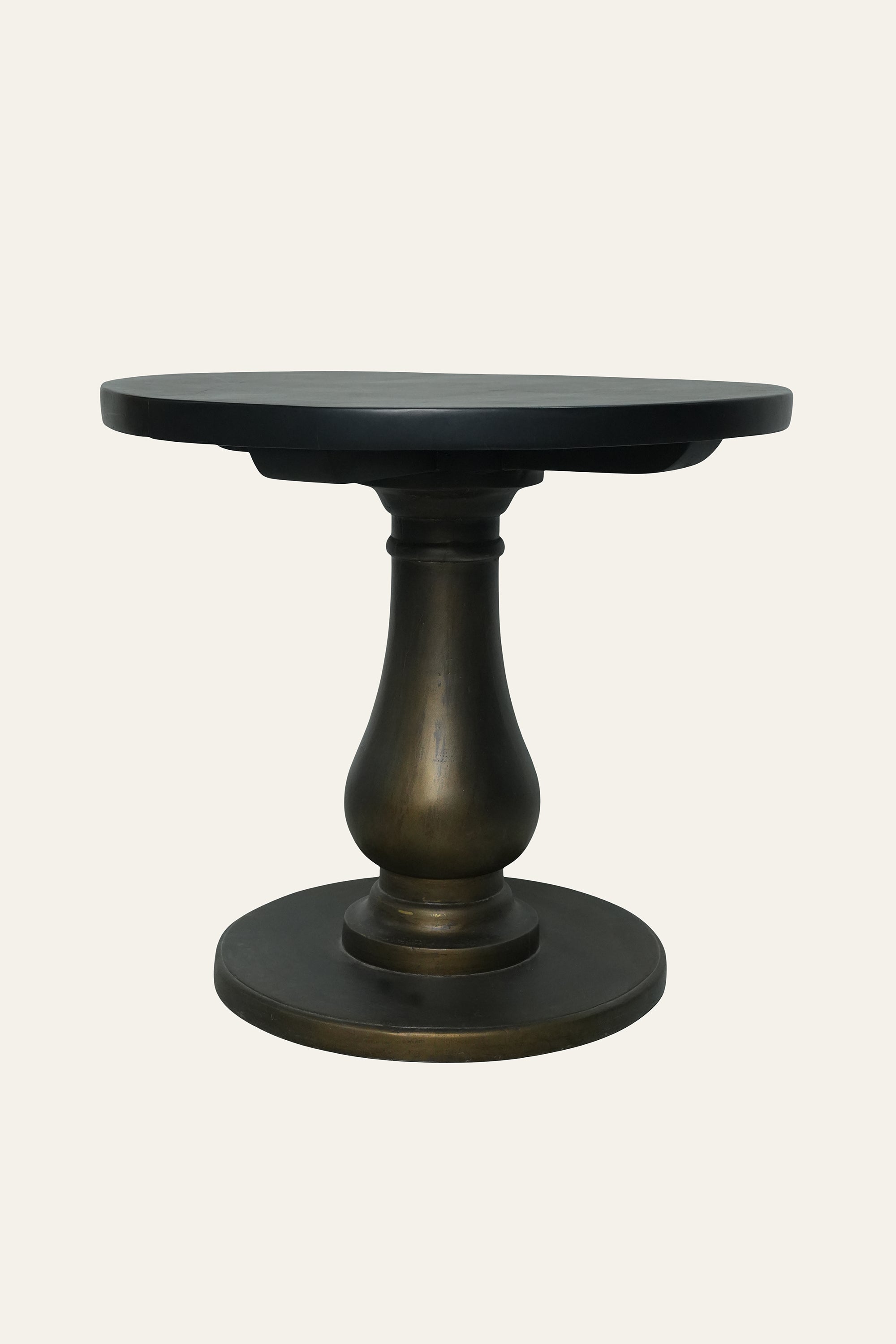 Black Baluster Pedestal Side Table with Wooden Top
