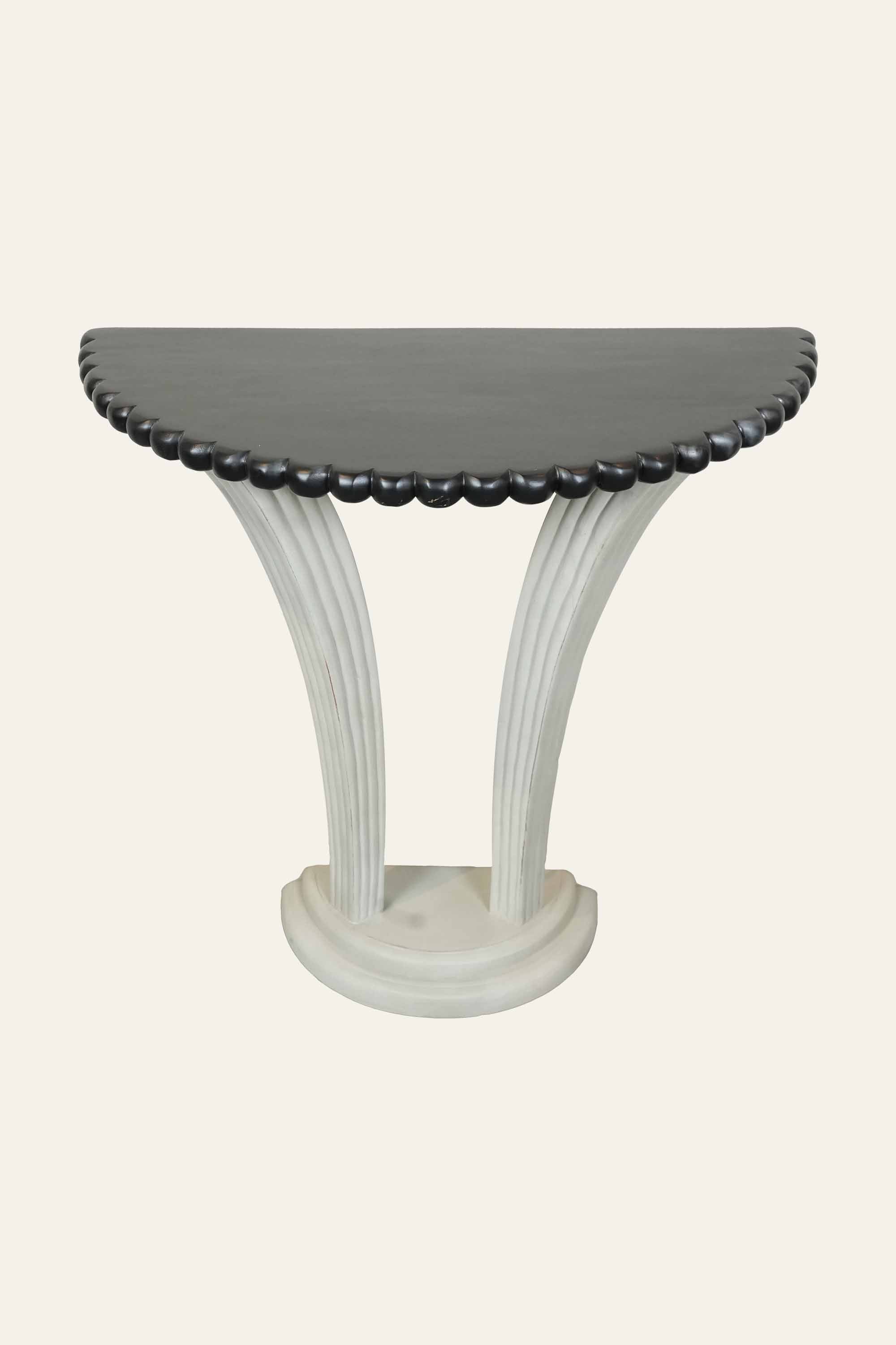 Two-Toned Half-Round Console Table with Sculpted White Base