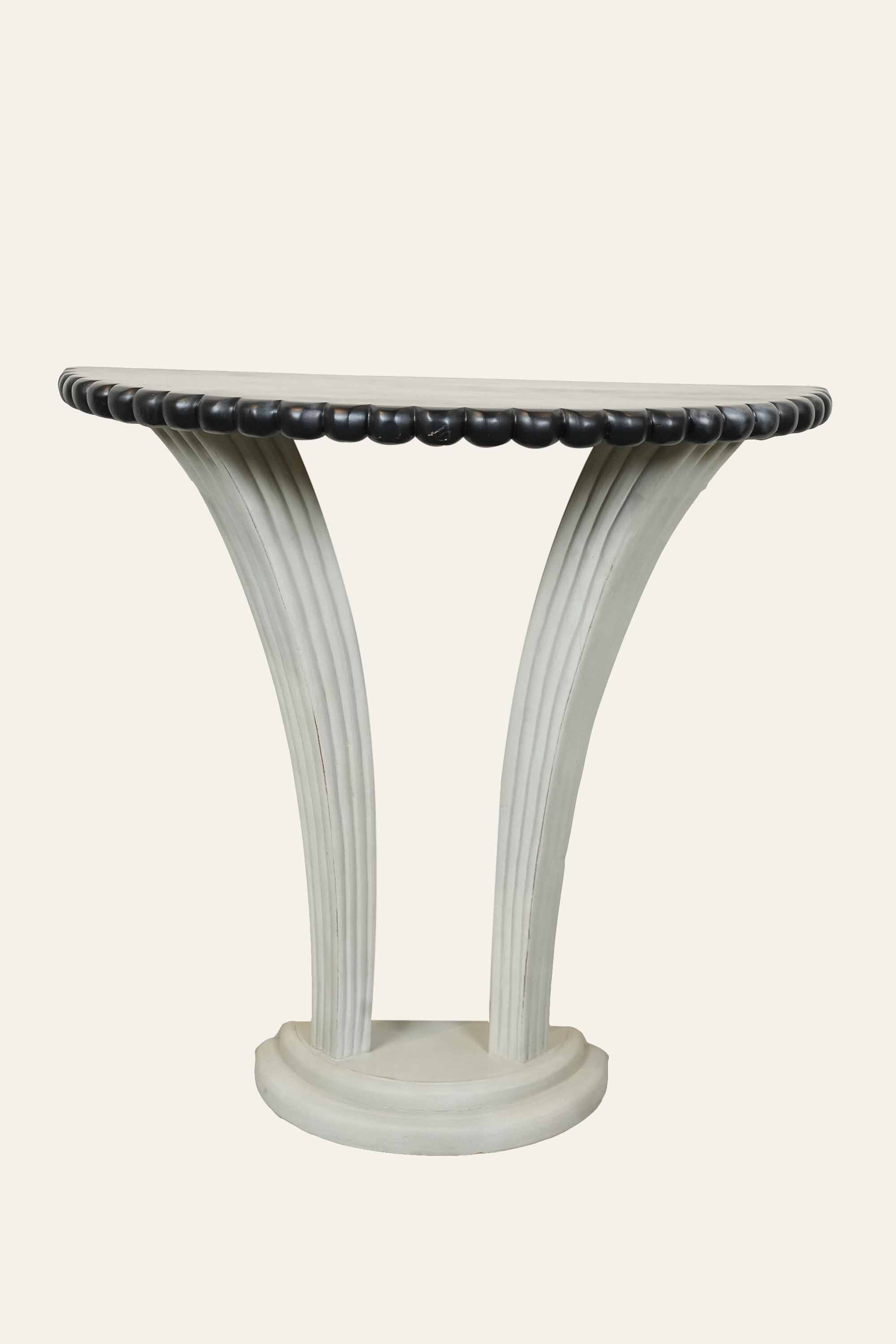 Two-Toned Half-Round Console Table with Sculpted White Base
