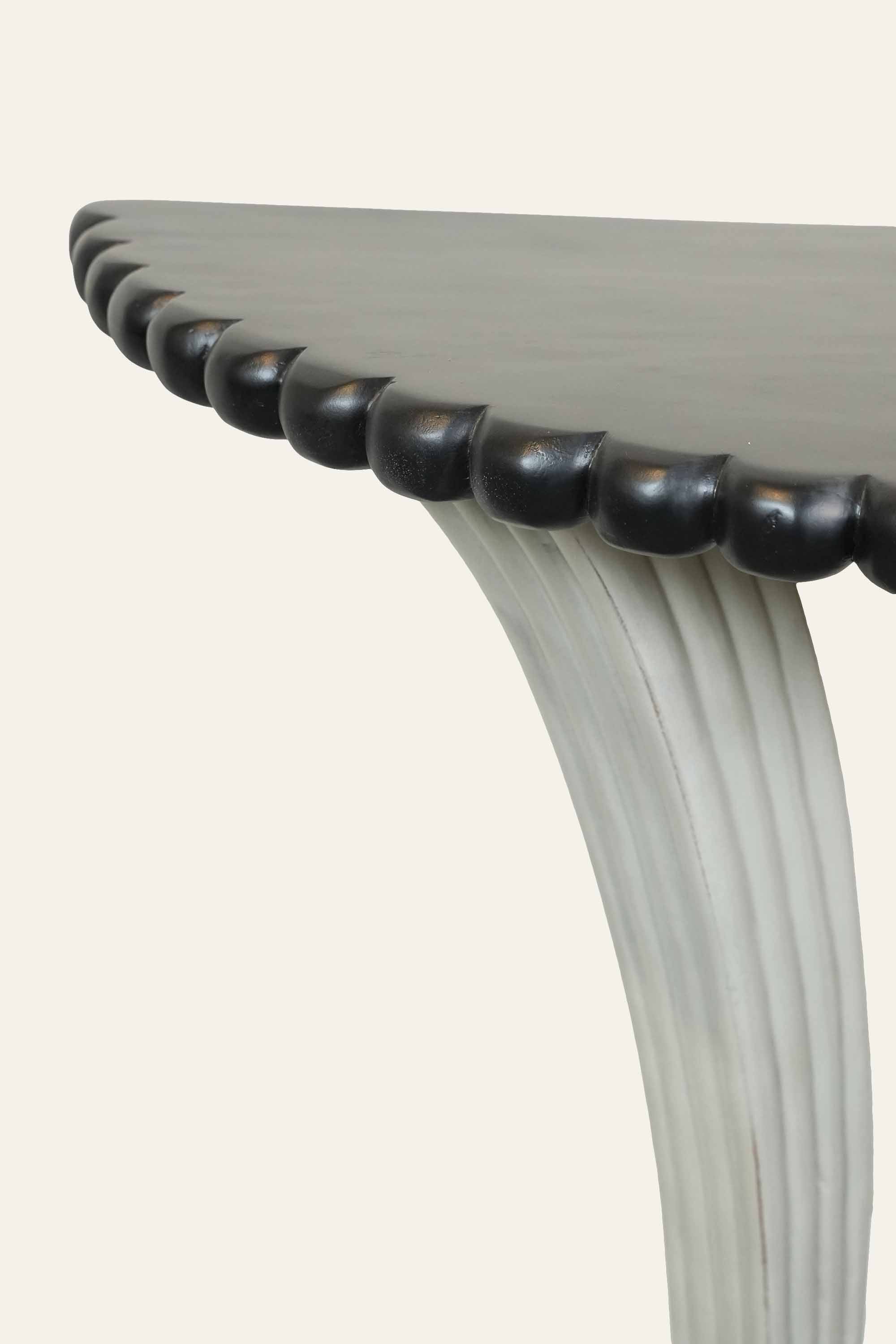 Two-Toned Half-Round Console Table with Sculpted White Base