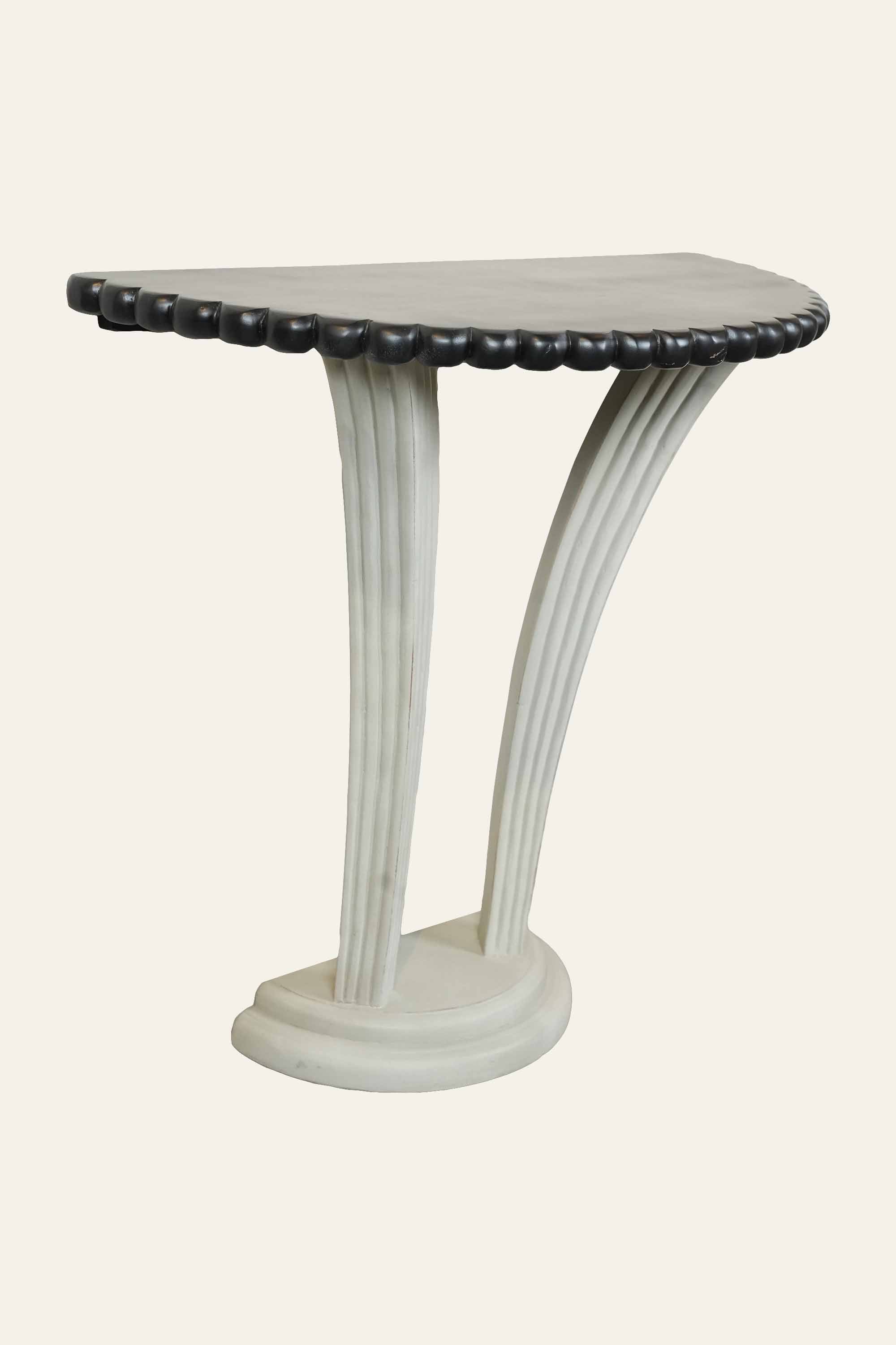 Two-Toned Half-Round Console Table with Sculpted White Base