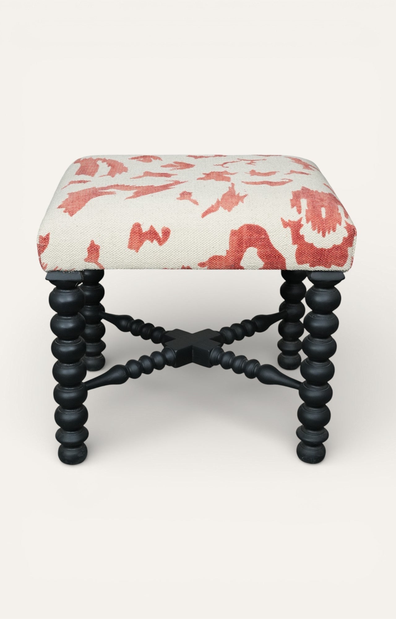 Upholstered Stool with Turned Black Legs