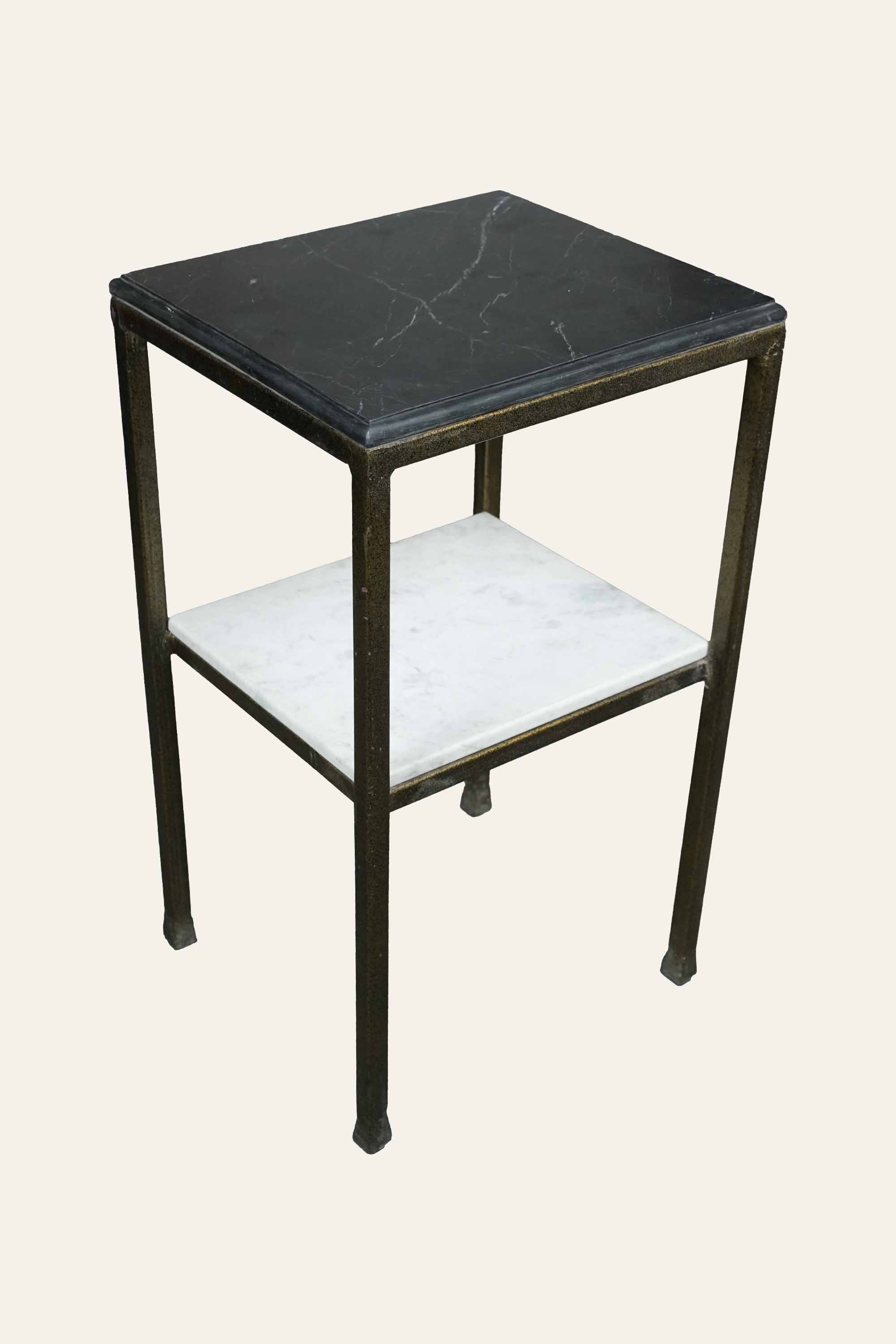 Two-Tier Marble Side Table with Metal Frame