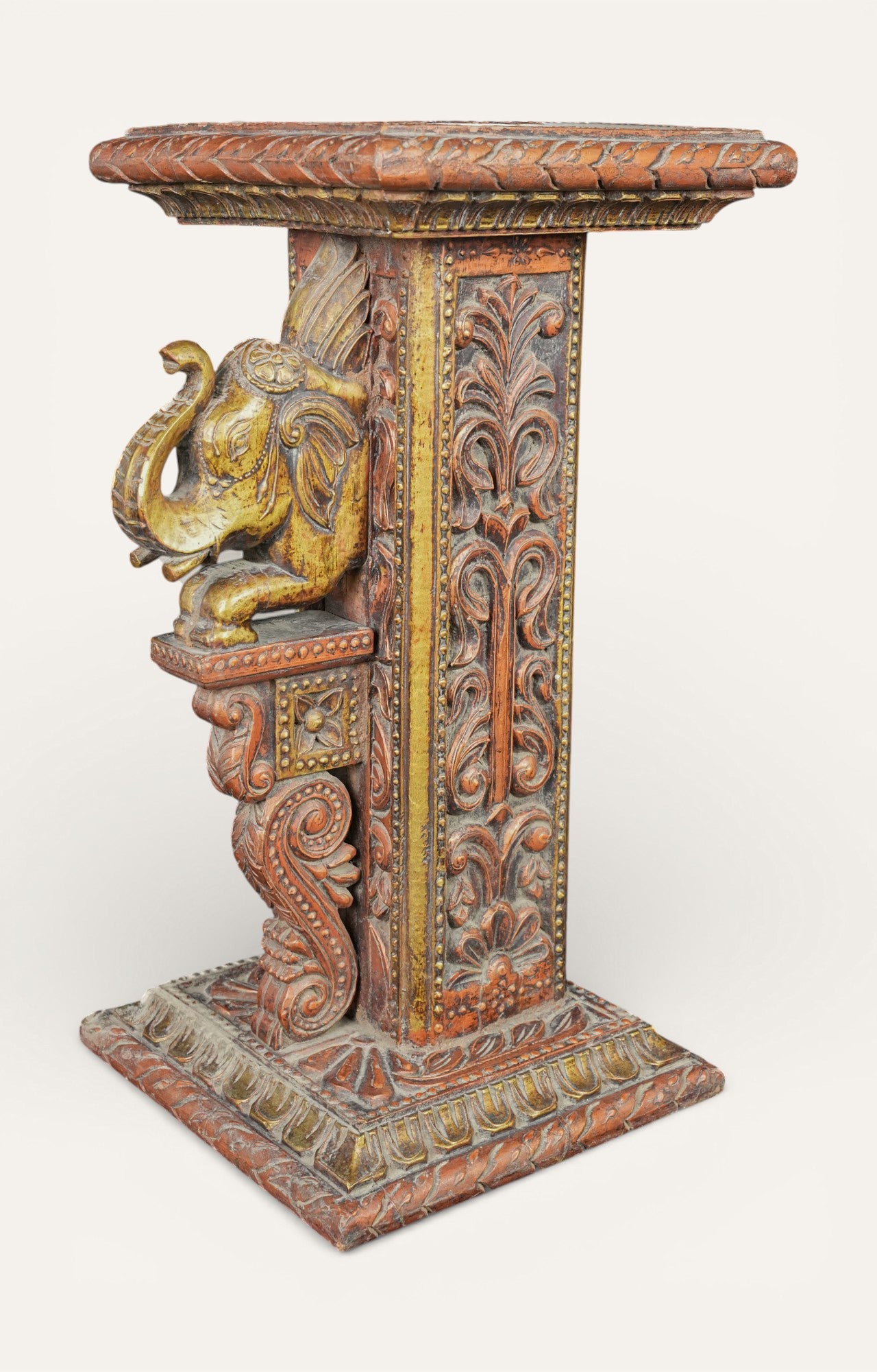 Hand-Carved Elephant Motif Wooden Console Detail